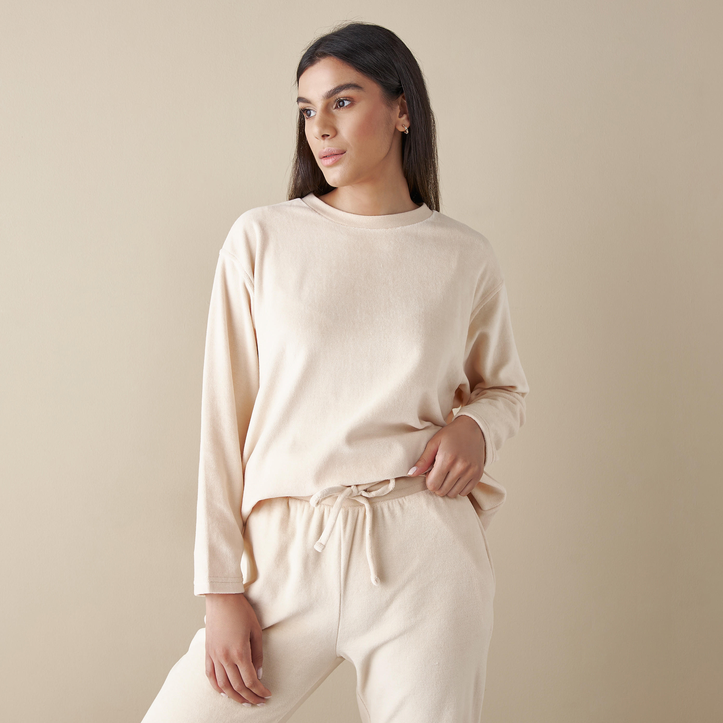 طقم بنطلون بيجاما وهودي سادة بأكمام طويلة-women-clothing-nightwear-pyjamas-longsets-image-3
