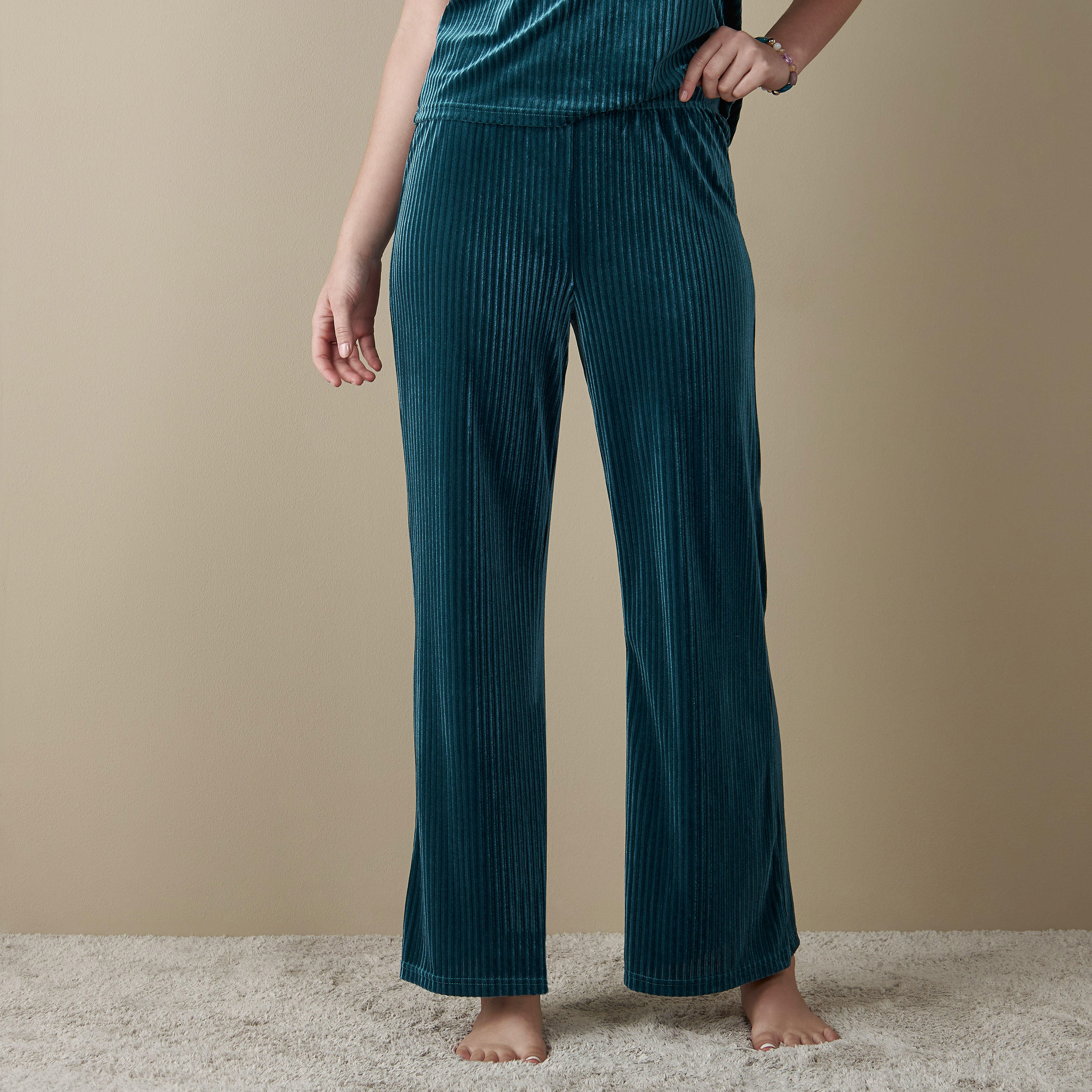 Ribbed Collared T-shirt and Pyjama Set-women-clothing-nightwear-pyjamas-longsets-image-4