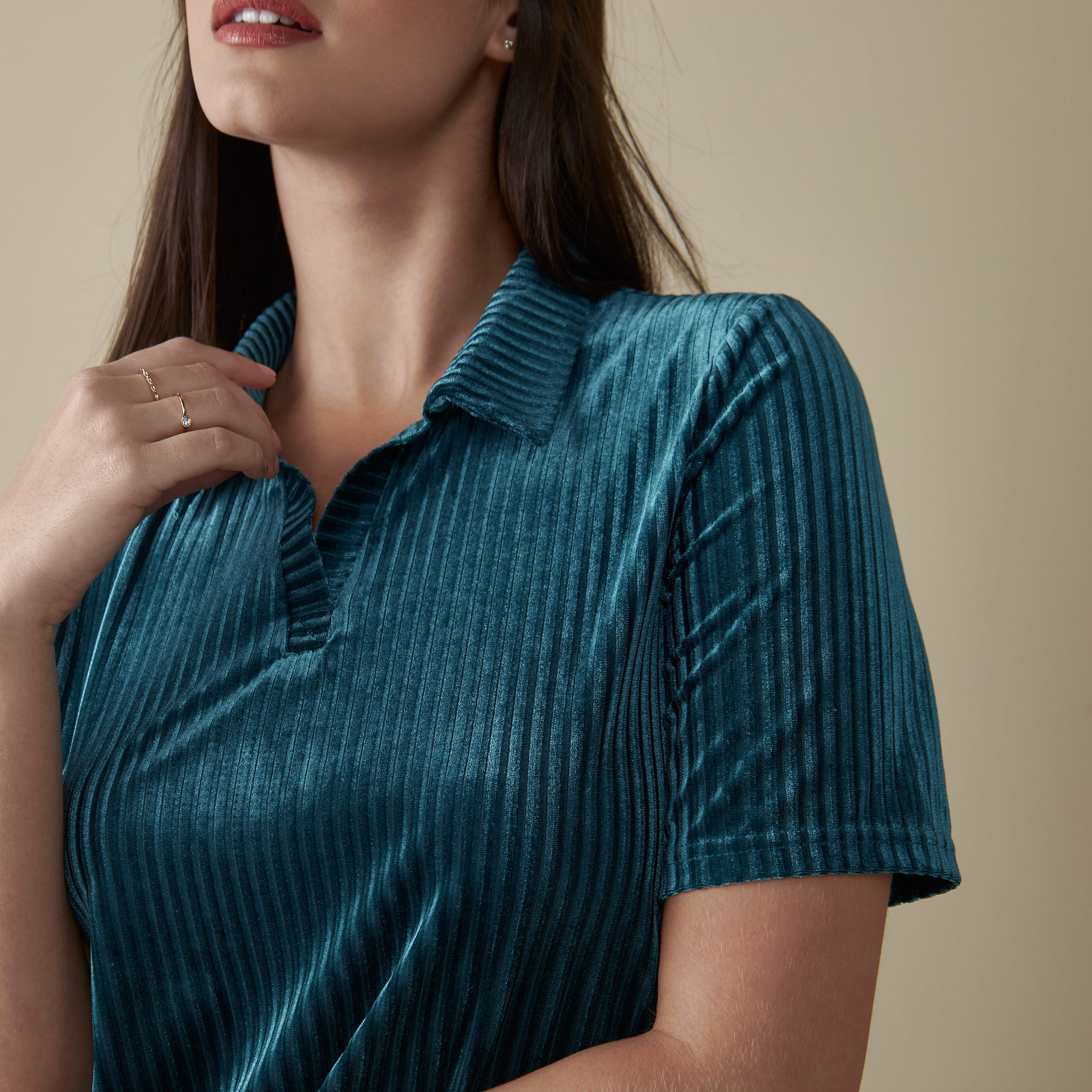 Ribbed Collared T-shirt and Pyjama Set-women-clothing-nightwear-pyjamas-longsets-image-5