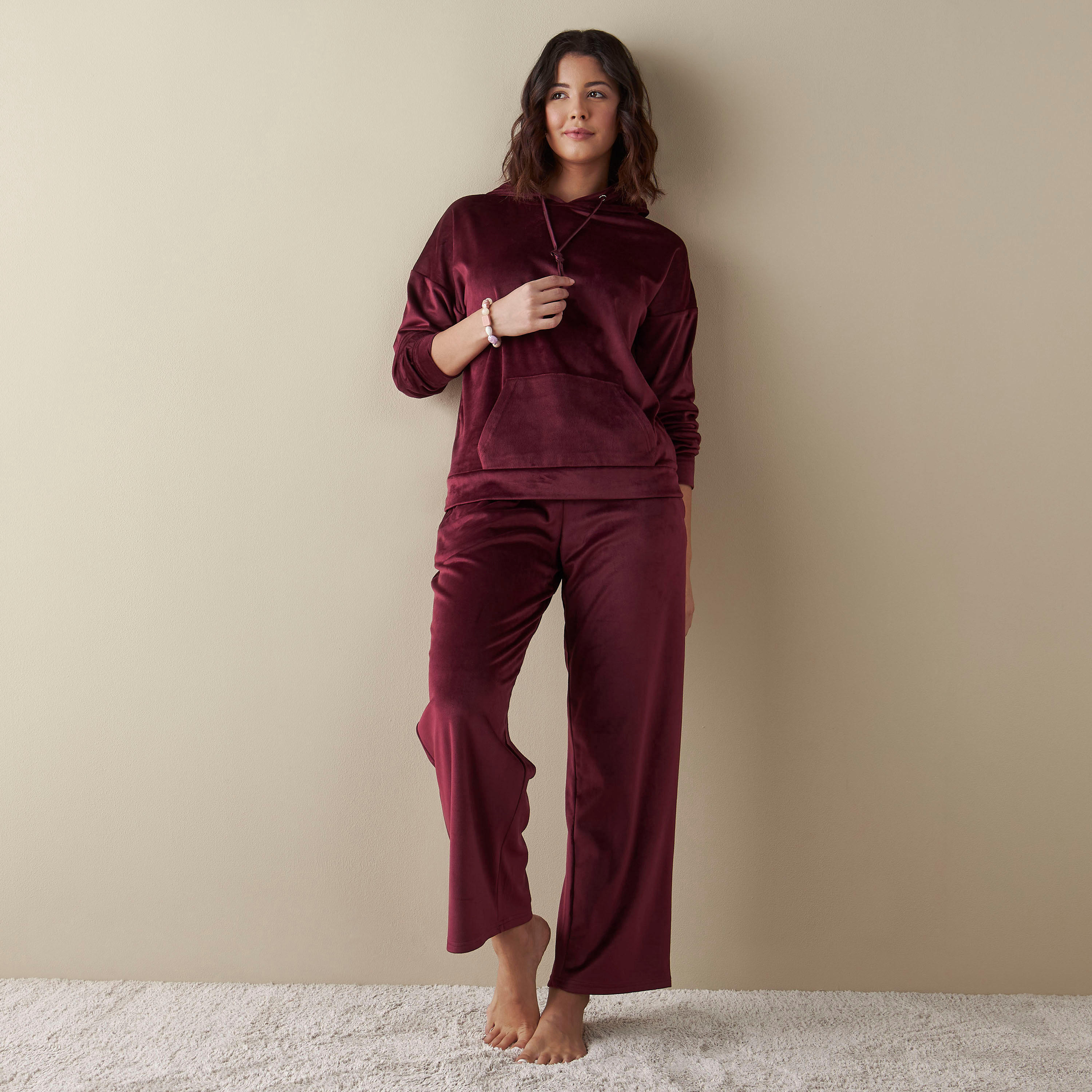 Solid Long Sleeves Hoodie and Pyjama Set-women-clothing-nightwear-pyjamas-longsets-image-1