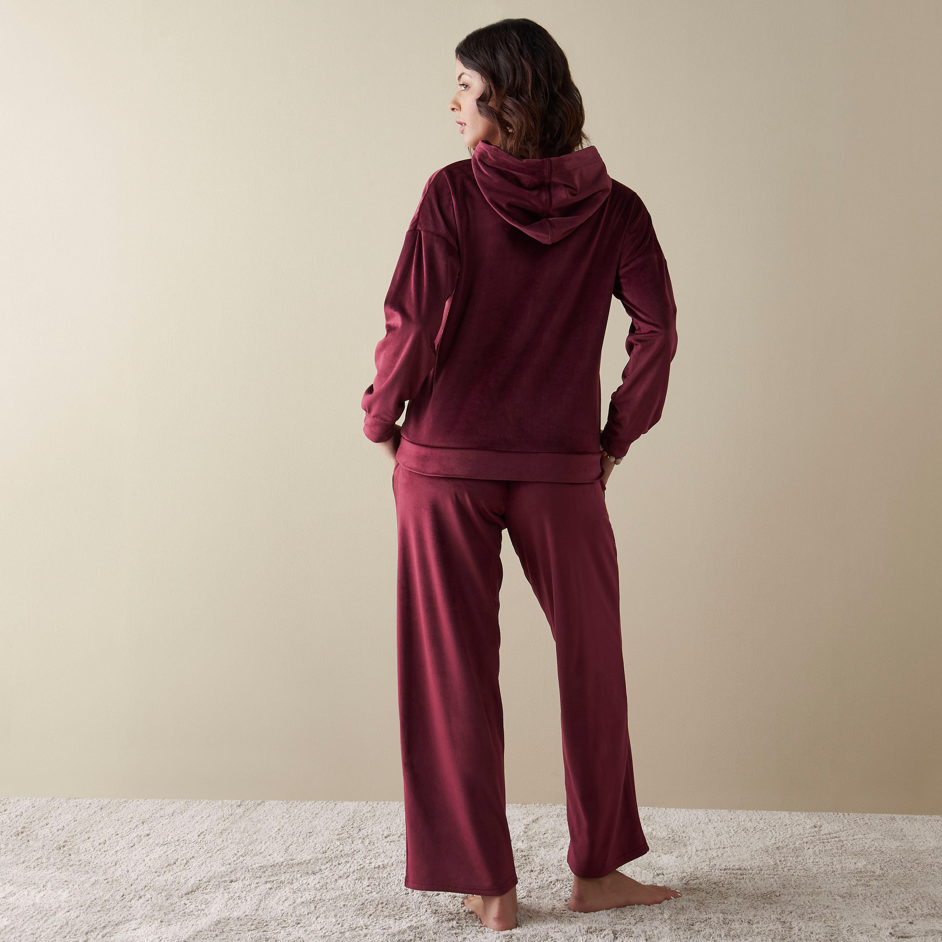Solid Long Sleeves Hoodie and Pyjama Set-women-clothing-nightwear-pyjamas-longsets-image-2