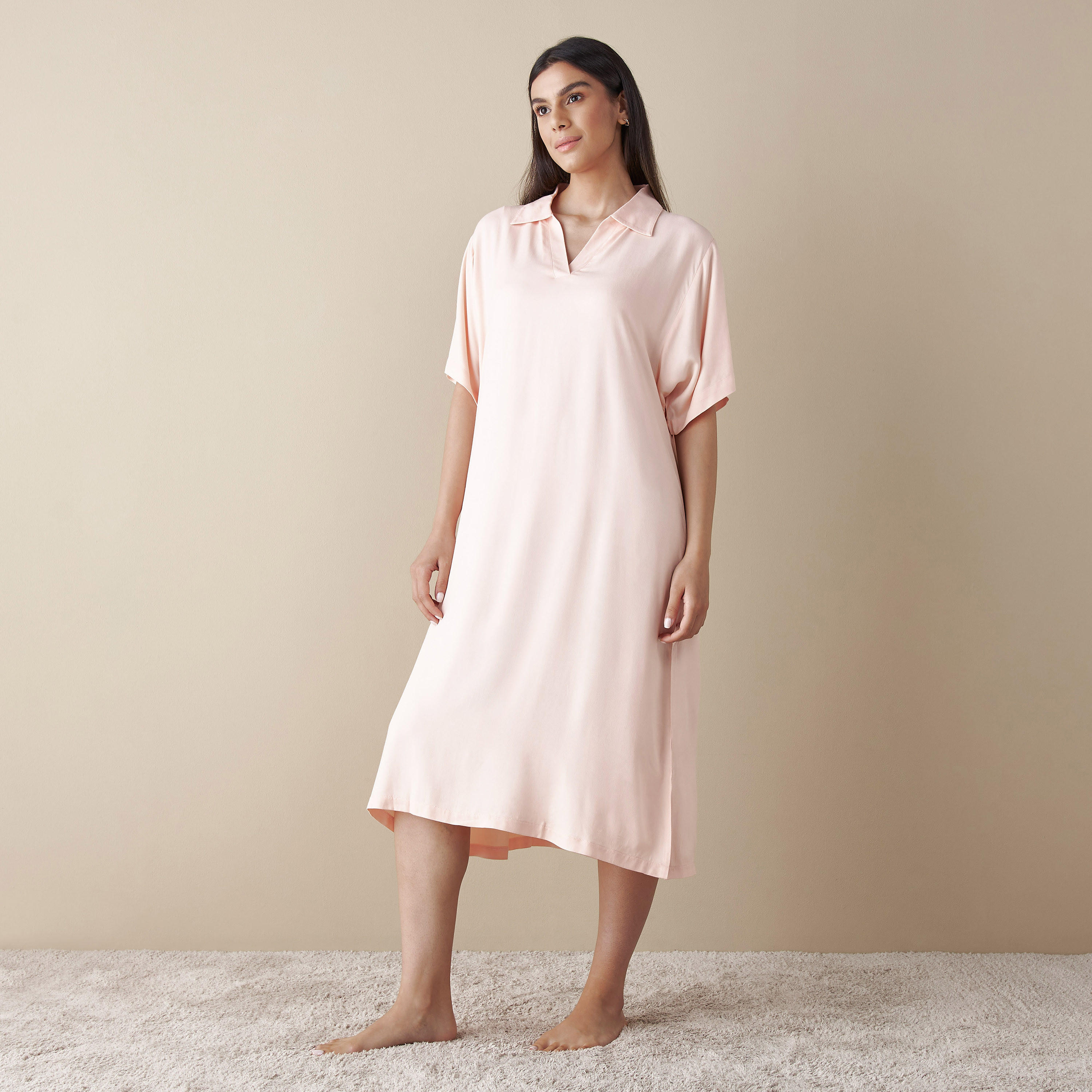 قميص نوم بياقة وأكمام قصيرة - قطعتين-women-clothing-nightwear-nighties-image-2