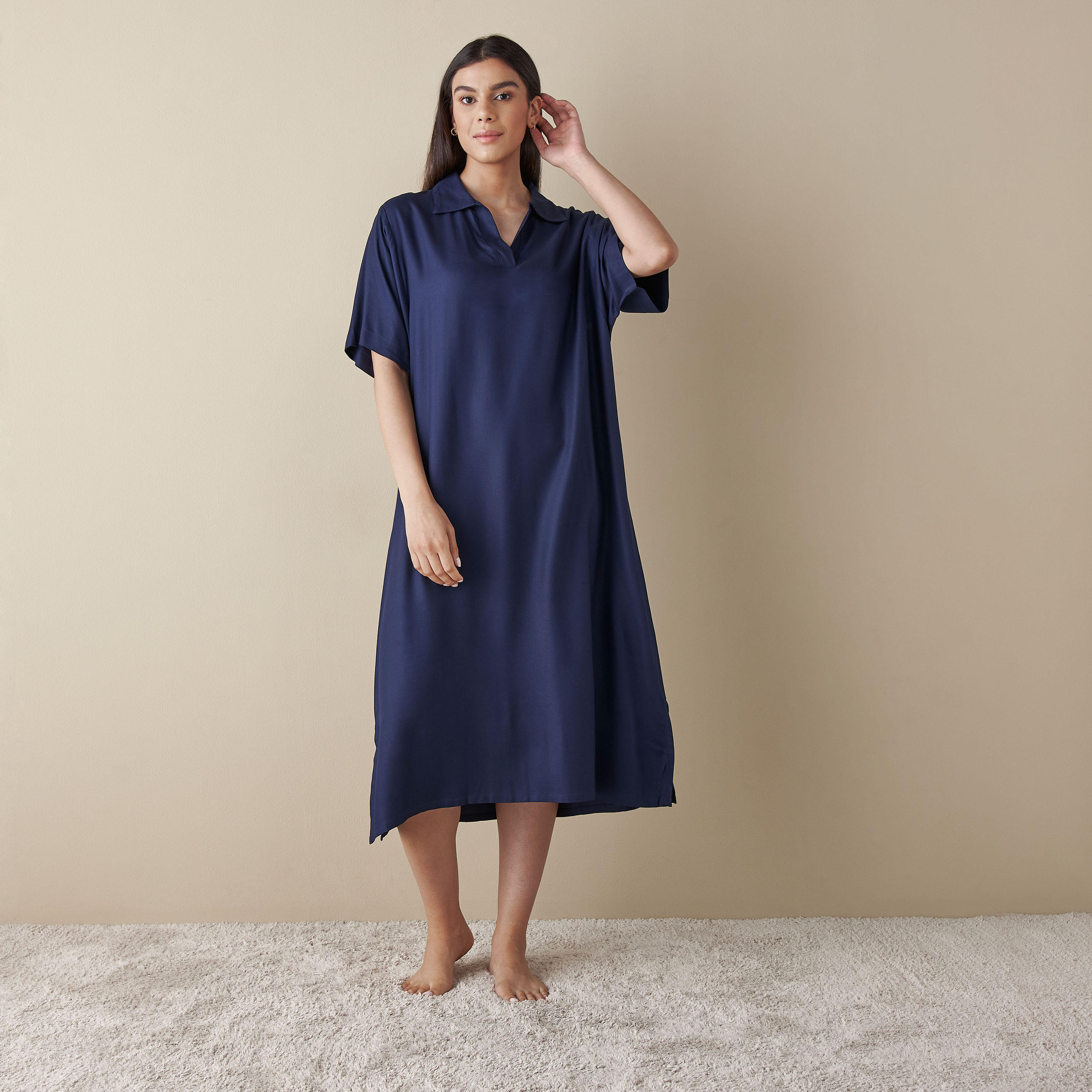 Set of 2 - Printed Night Gown with Collar and Short Sleeves-women-clothing-nightwear-nighties-image-2