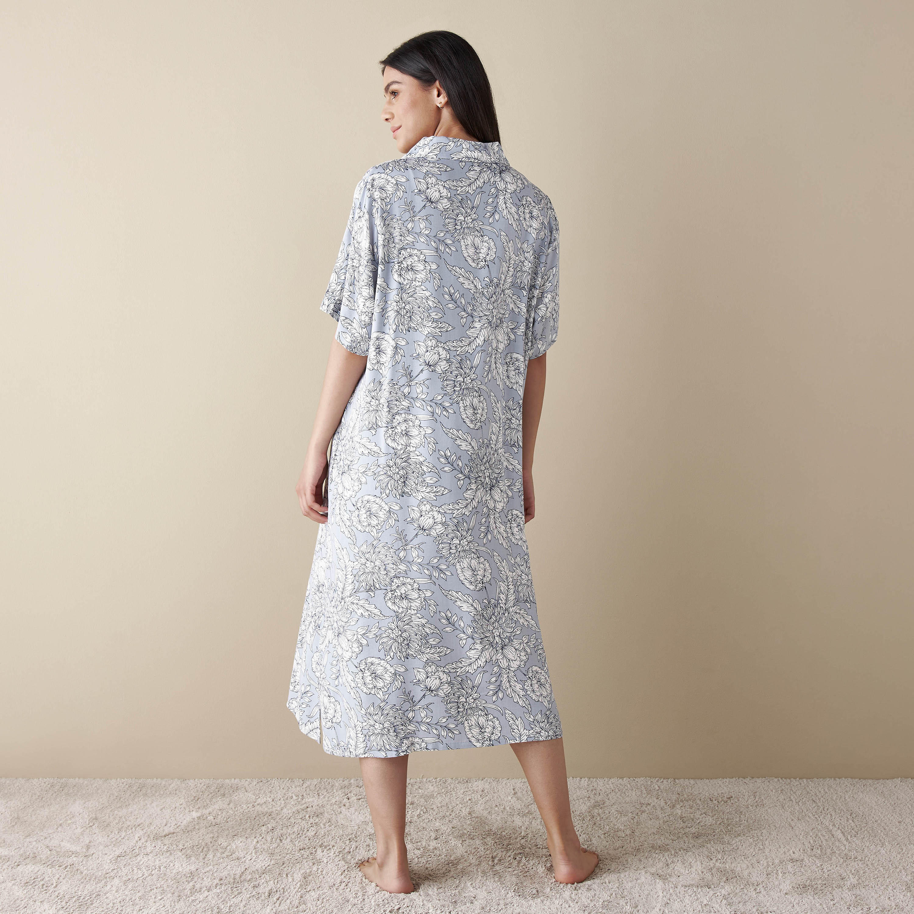 Set of 2 - Printed Night Gown with Collar and Short Sleeves-women-clothing-nightwear-nighties-image-3