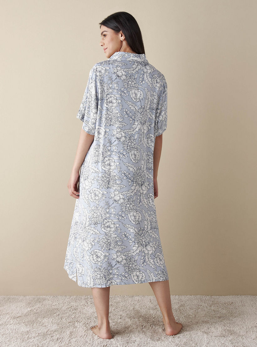 Set of 2 - Printed Night Gown with Collar and Short Sleeves-women-clothing-nightwear-nighties-image-3