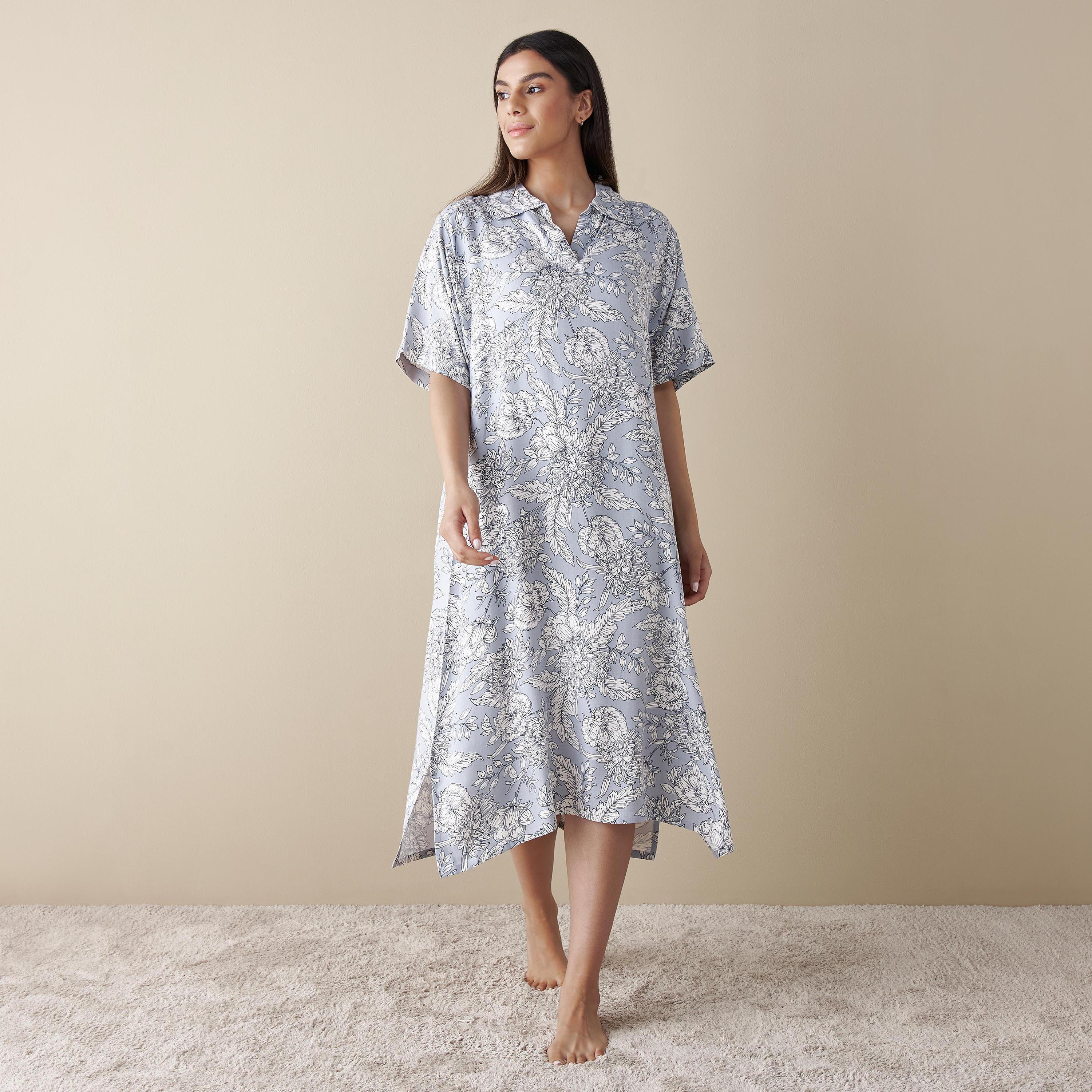 Set of 2 - Printed Night Gown with Collar and Short Sleeves-women-clothing-nightwear-nighties-image-6