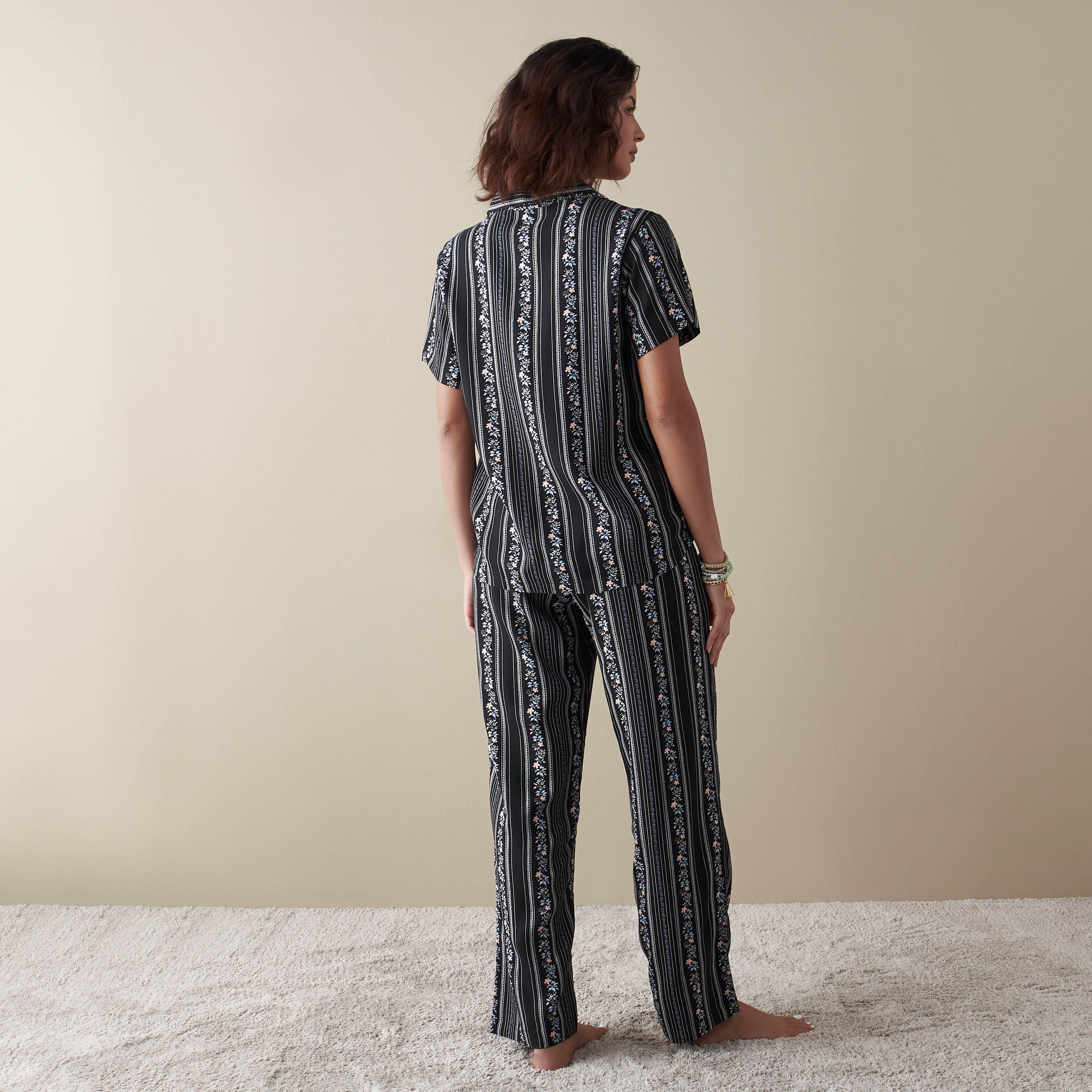 طقم بنطلون بيجاما وقميص بطبعات أزهار-women-clothing-nightwear-pyjamas-longsets-image-2