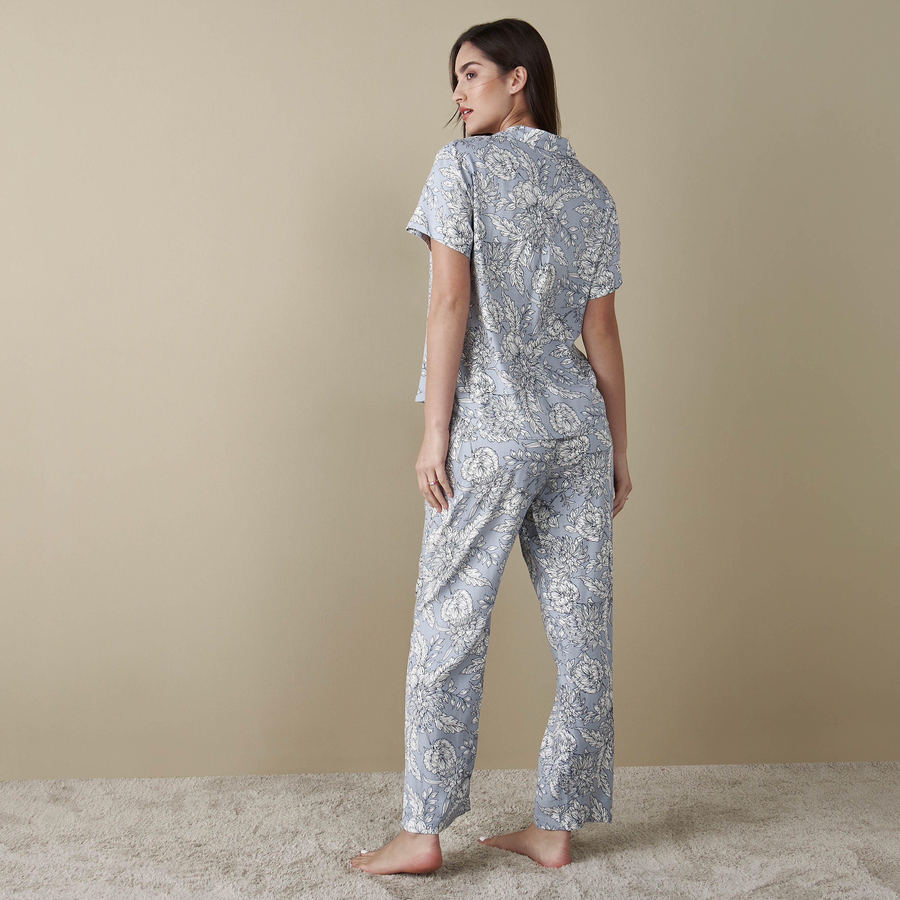 طقم بنطلون بيجاما وقميص بطبعات أزهار-women-clothing-nightwear-pyjamas-longsets-image-2