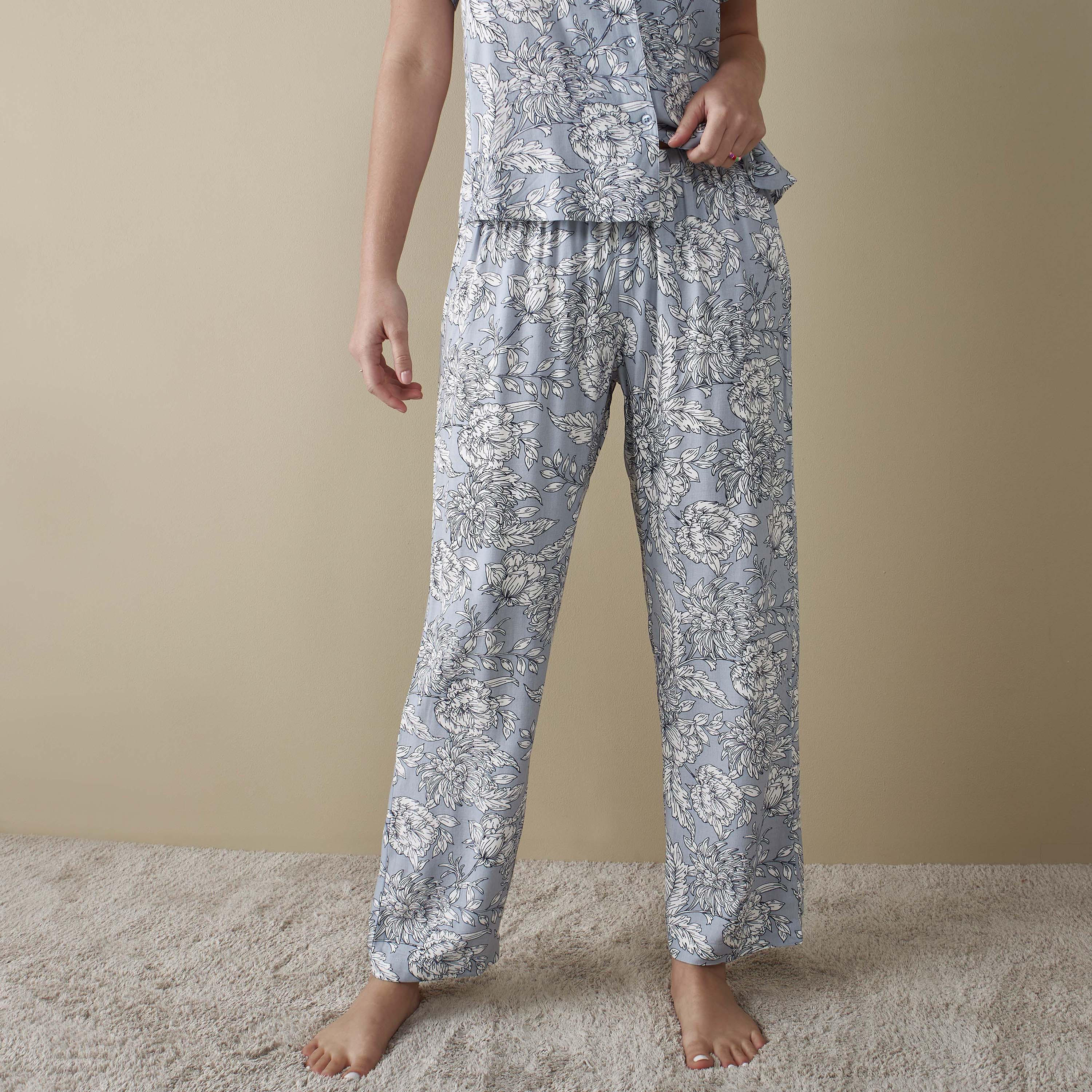 طقم بنطلون بيجاما وقميص بطبعات أزهار-women-clothing-nightwear-pyjamas-longsets-image-4