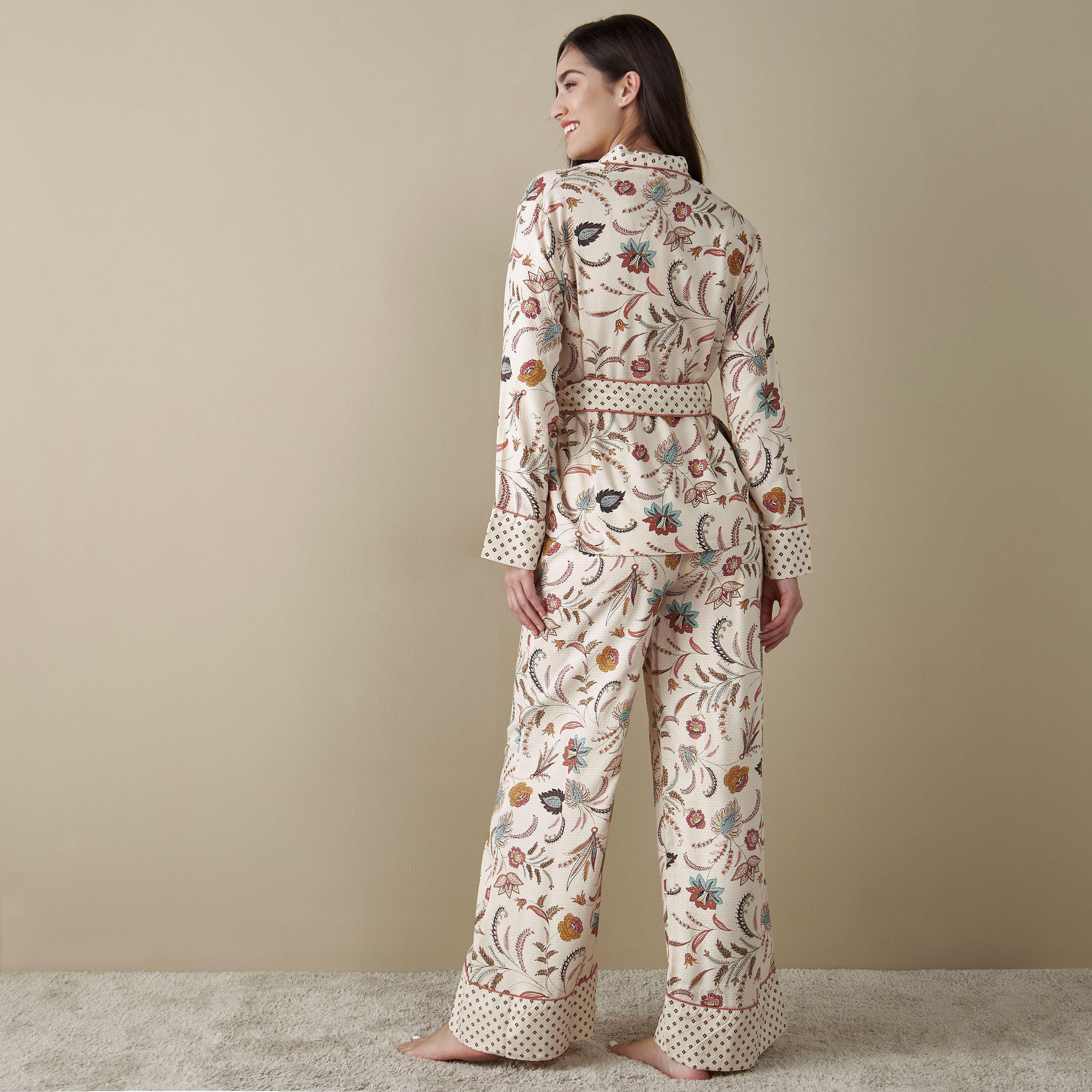 طقم بنطلون بيجاما وقميص بطبعات أزهار-women-clothing-nightwear-pyjamas-longsets-image-2