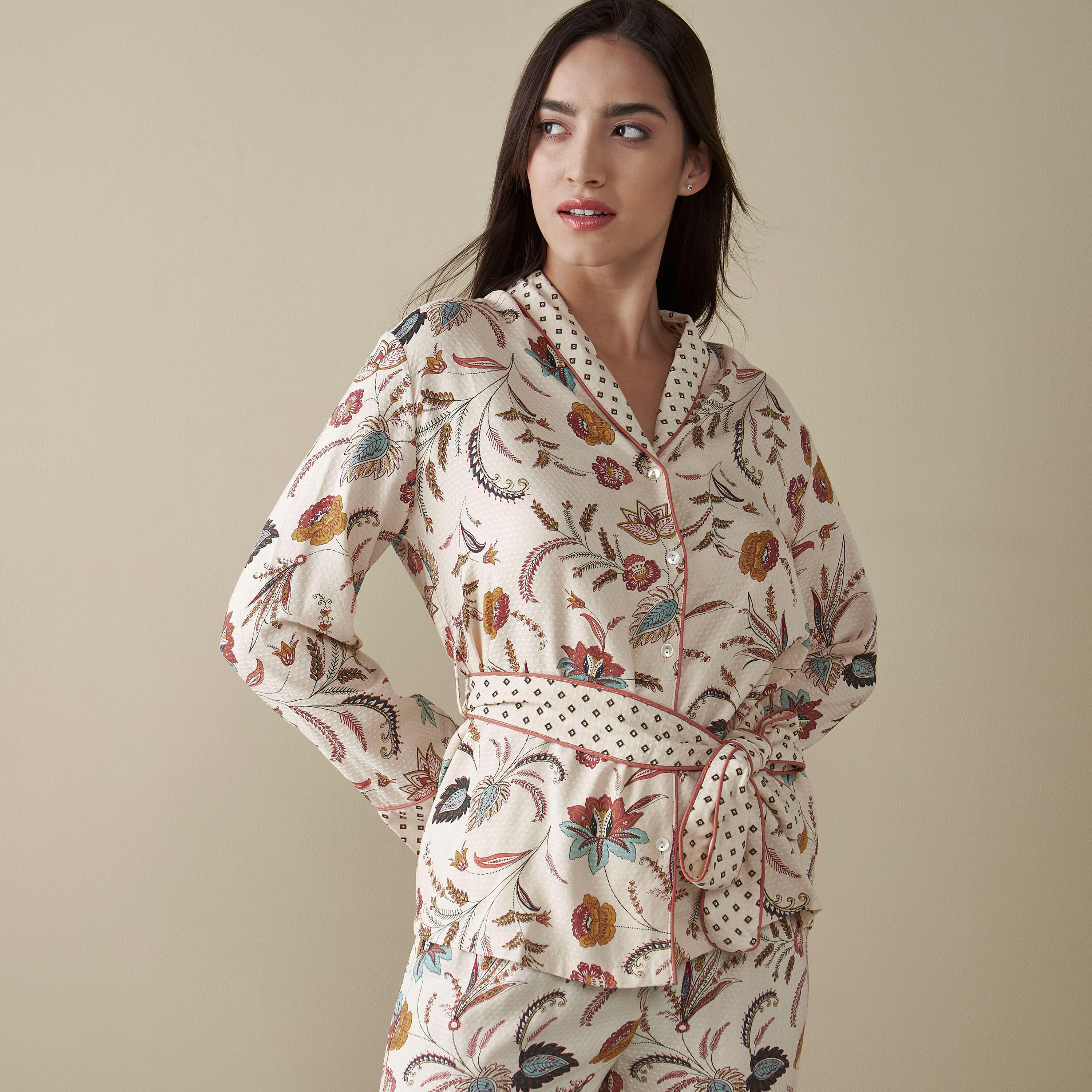 طقم بنطلون بيجاما وقميص بطبعات أزهار-women-clothing-nightwear-pyjamas-longsets-image-3