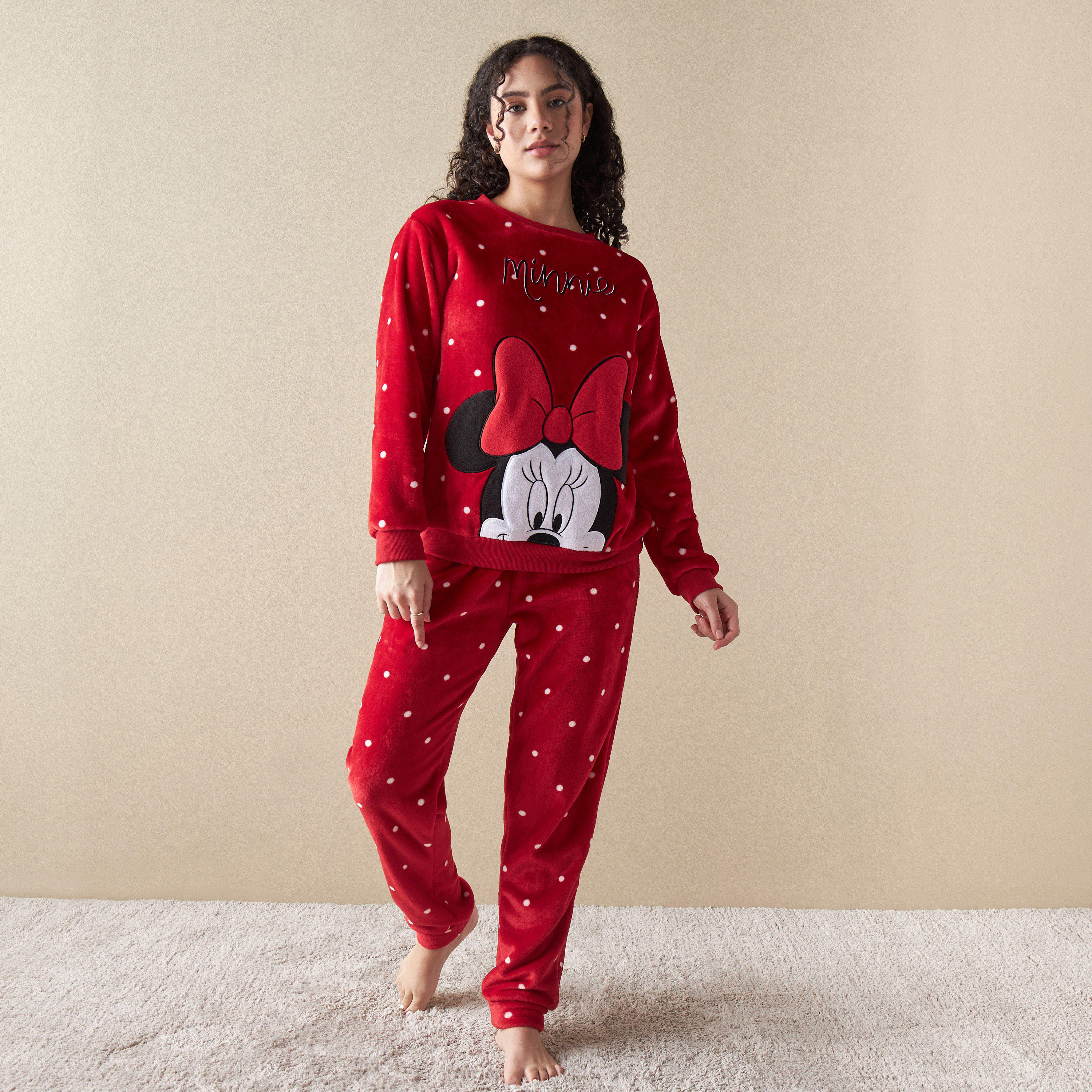 طقم بيجاما وسويت شيرت مزيّن ميني ماوس-women-clothing-nightwear-pyjamas-longsets-image-1