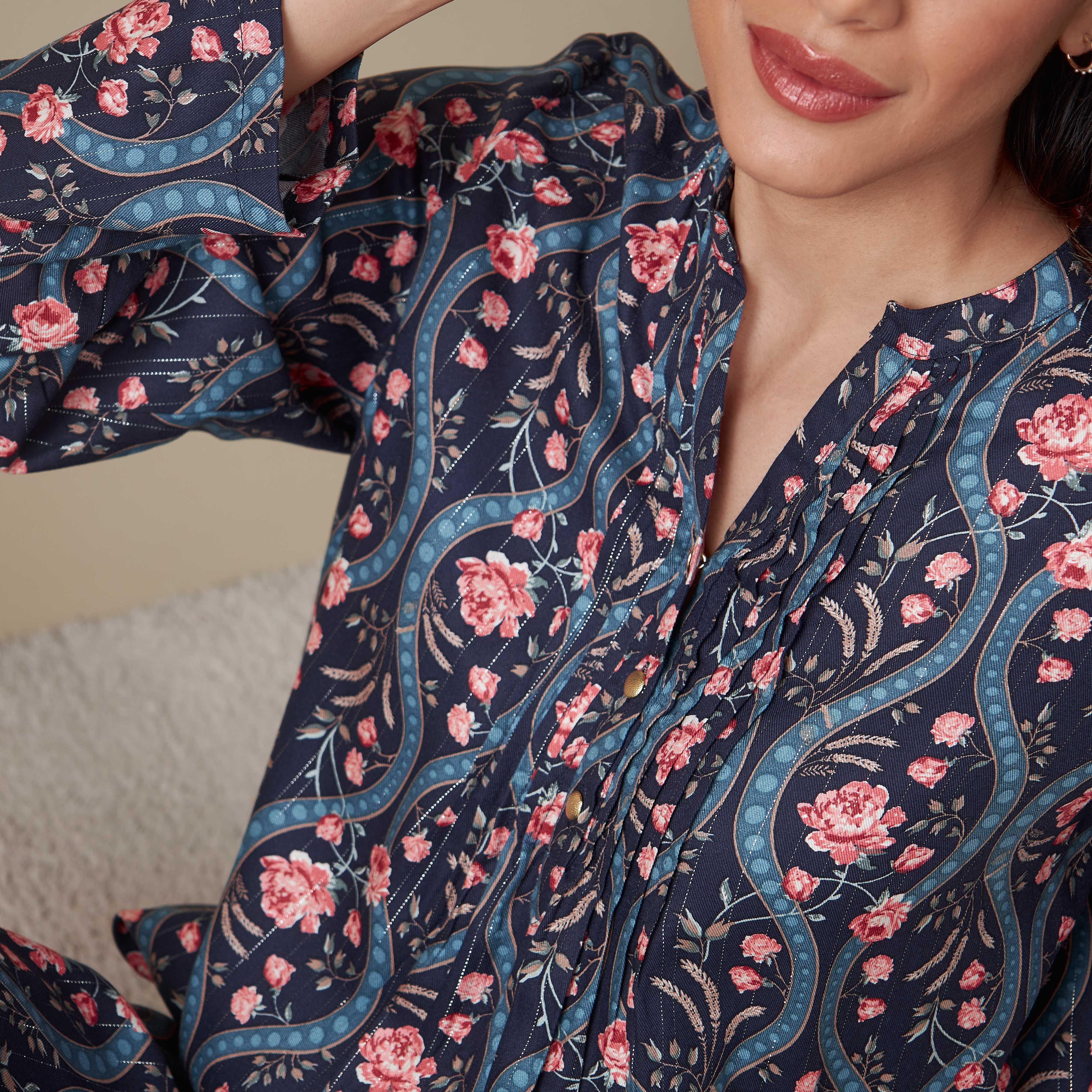 طقم بنطلون بيجاما وبلوزة بطبعات زهرية-women-clothing-nightwear-pyjamas-longsets-image-6