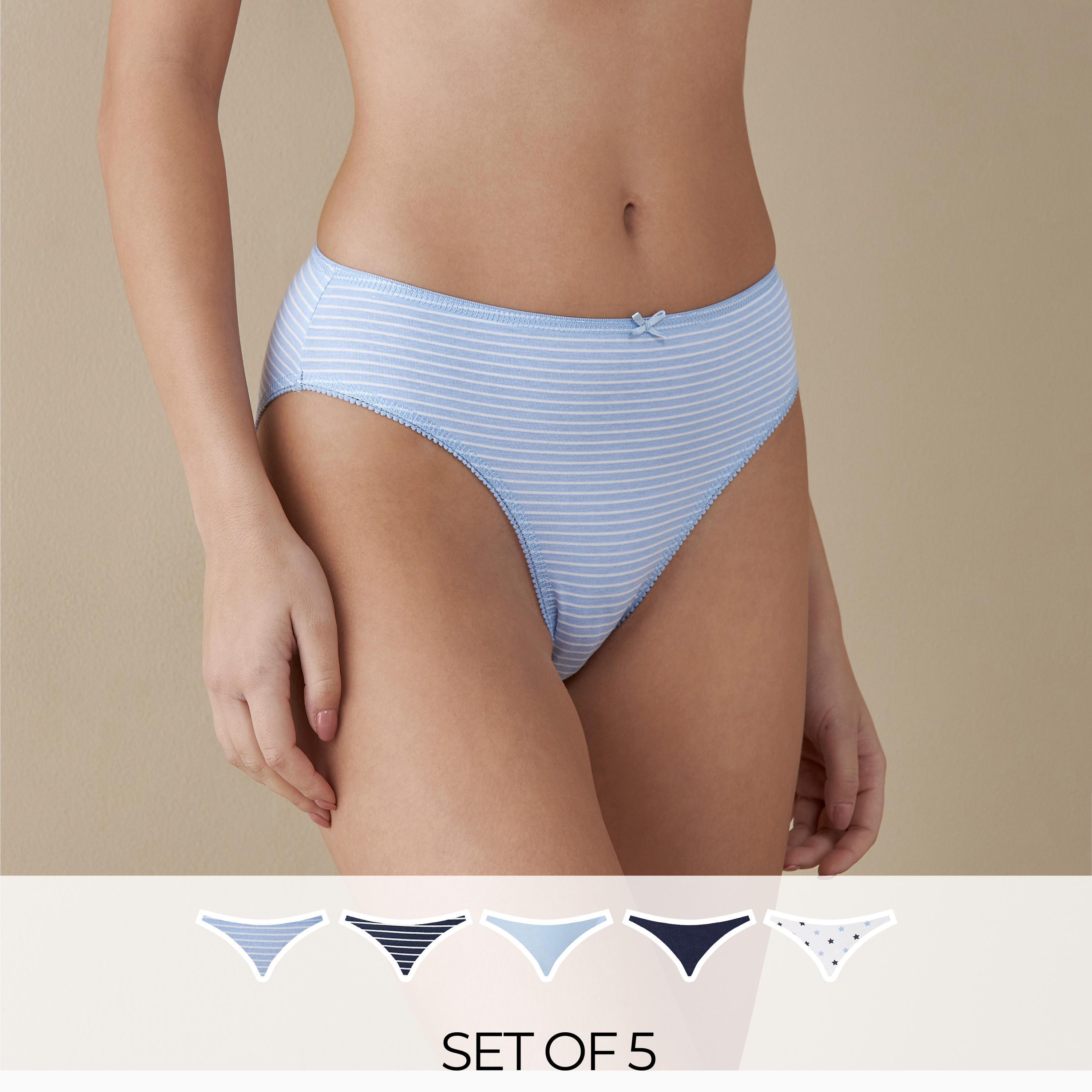 Set of 5 - Assorted Bikini Briefs with Elasticated Waistband-women-clothing-lingerie-panties-image-1