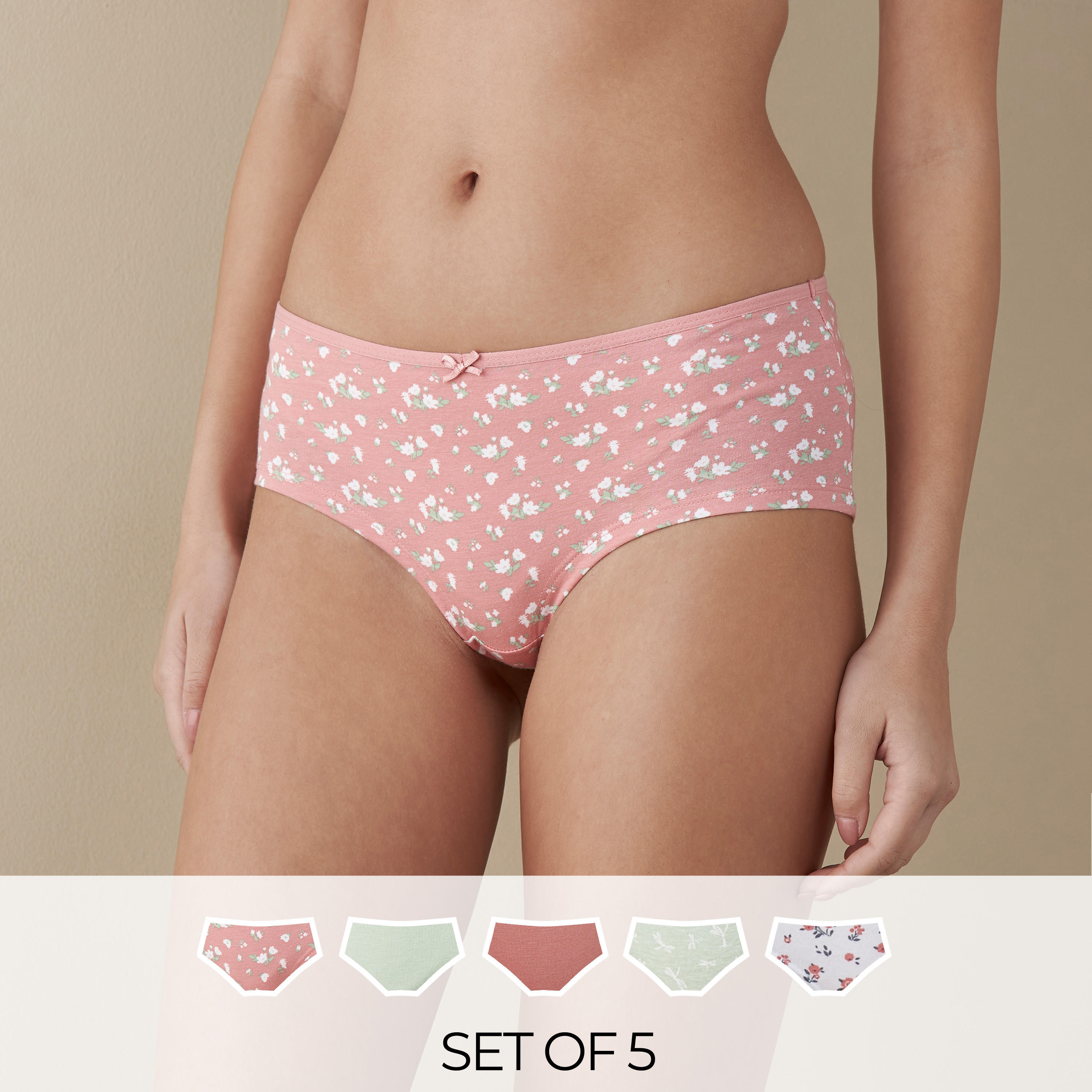 سراويل بوي شورت بخصر مطّاطي - طقم من 5 قطع متنوعة-women-clothing-lingerie-panties-image-1