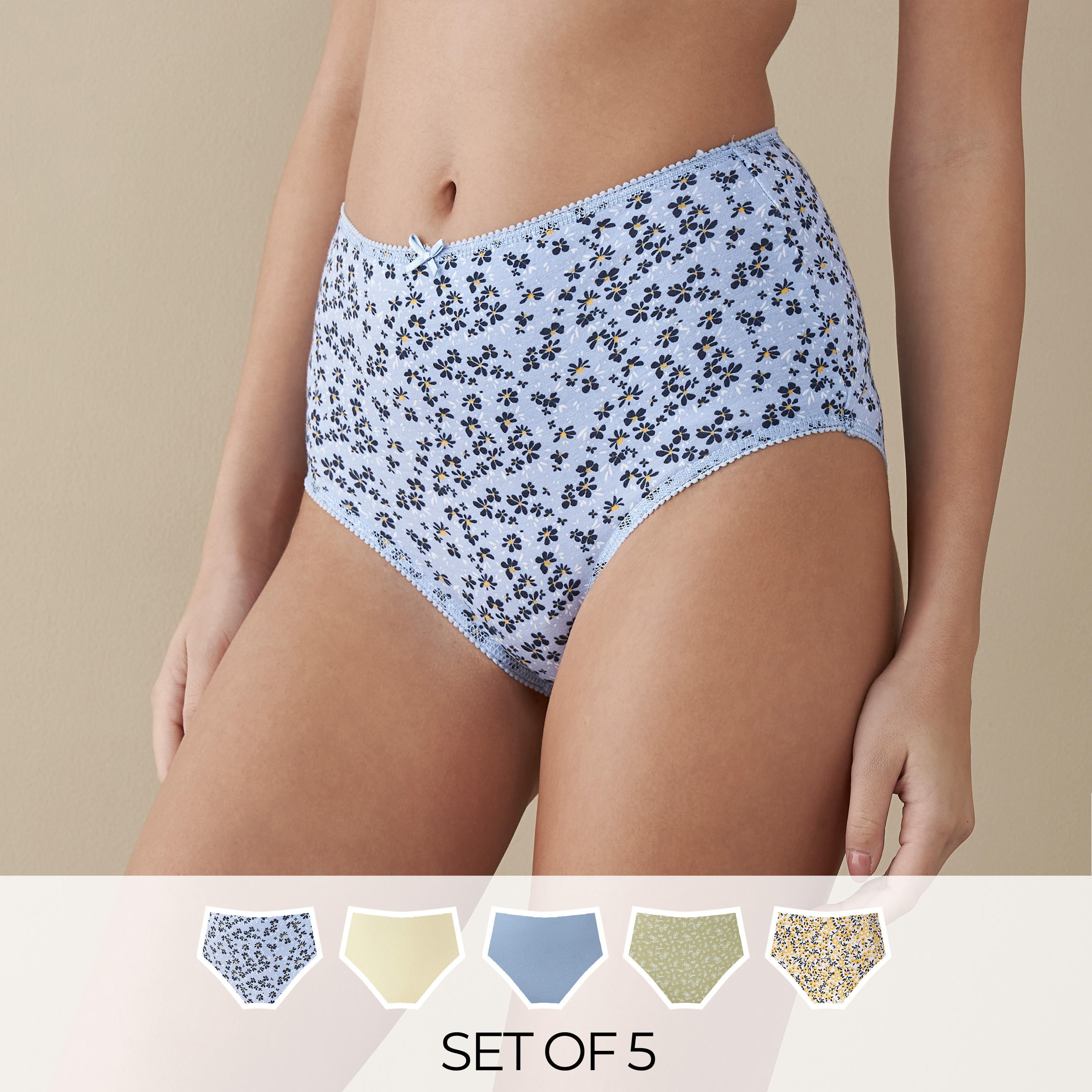 Set of 5 - Assorted Full Briefs with Elasticated Waist-women-clothing-lingerie-panties-image-1