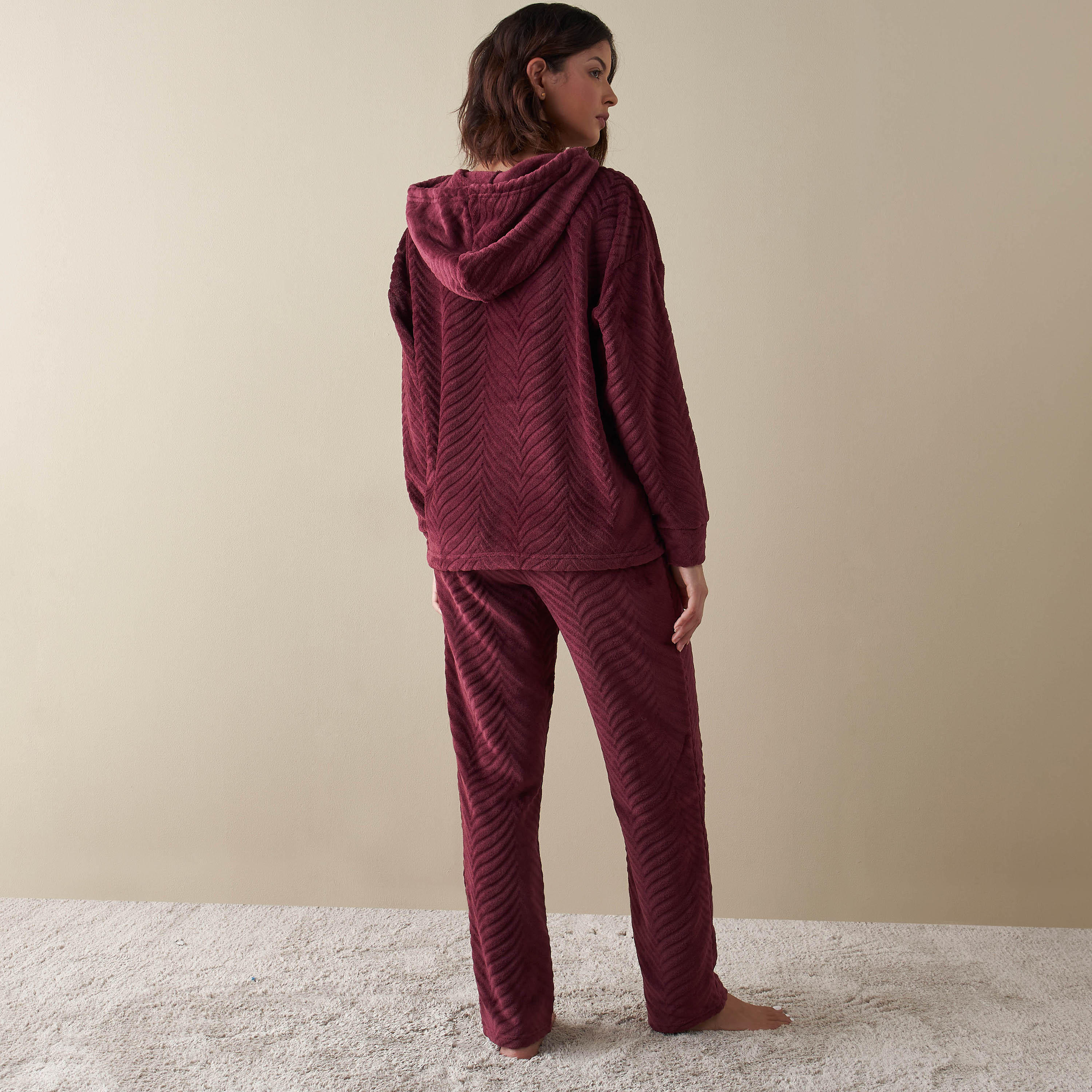 طقم بنطلون رياضي وهودي بارز الملمس بسحاب-women-clothing-nightwear-pyjamas-longsets-image-7