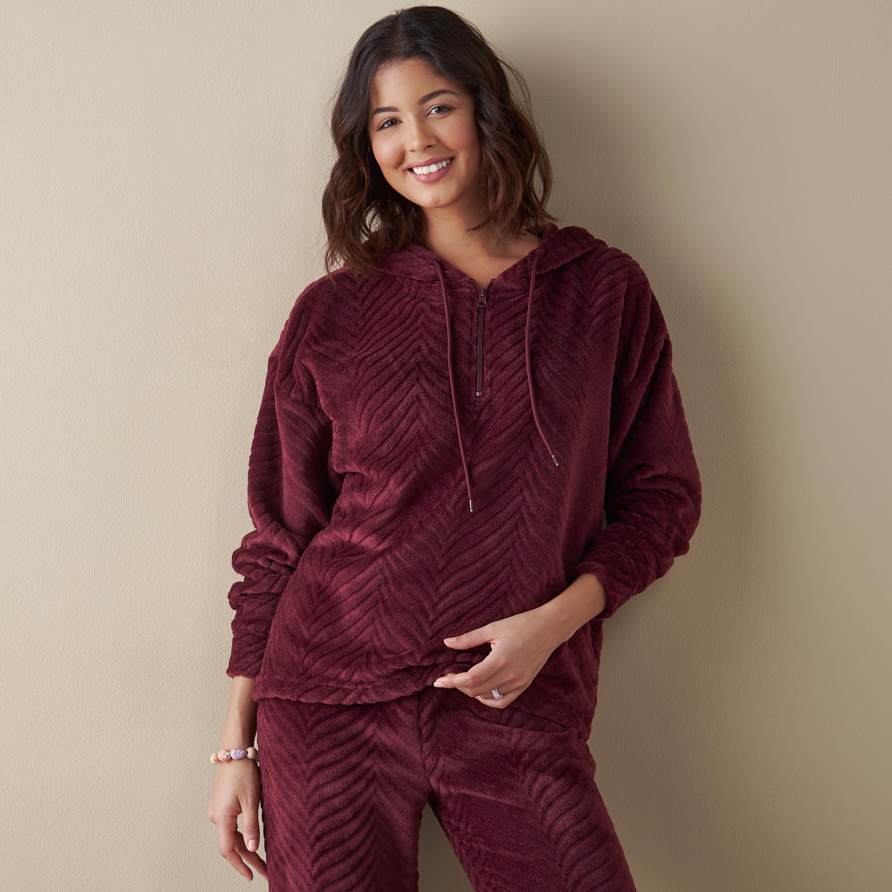 طقم بنطلون رياضي وهودي بارز الملمس بسحاب-women-clothing-nightwear-pyjamas-longsets-image-8