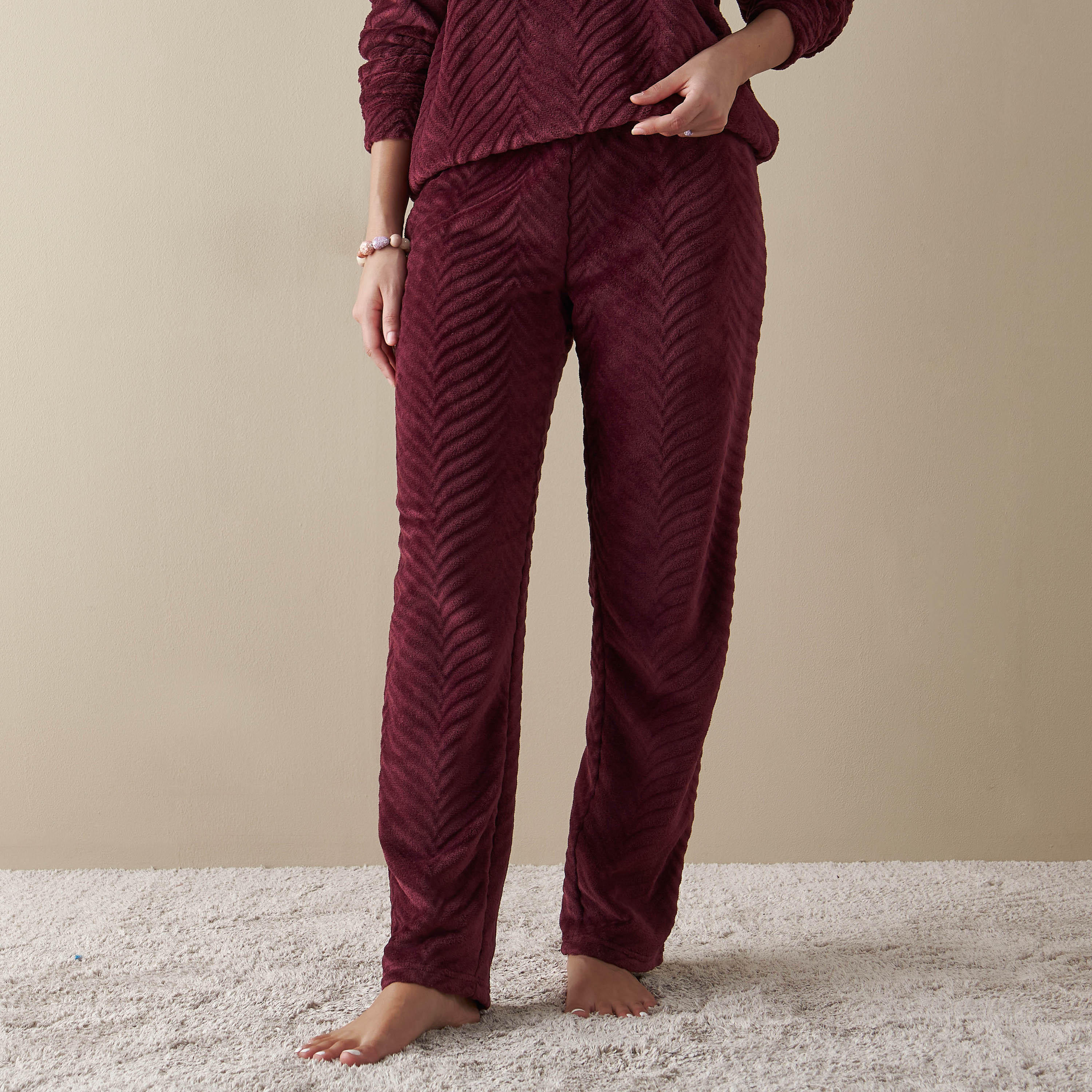 طقم بنطلون رياضي وهودي بارز الملمس بسحاب-women-clothing-nightwear-pyjamas-longsets-image-9