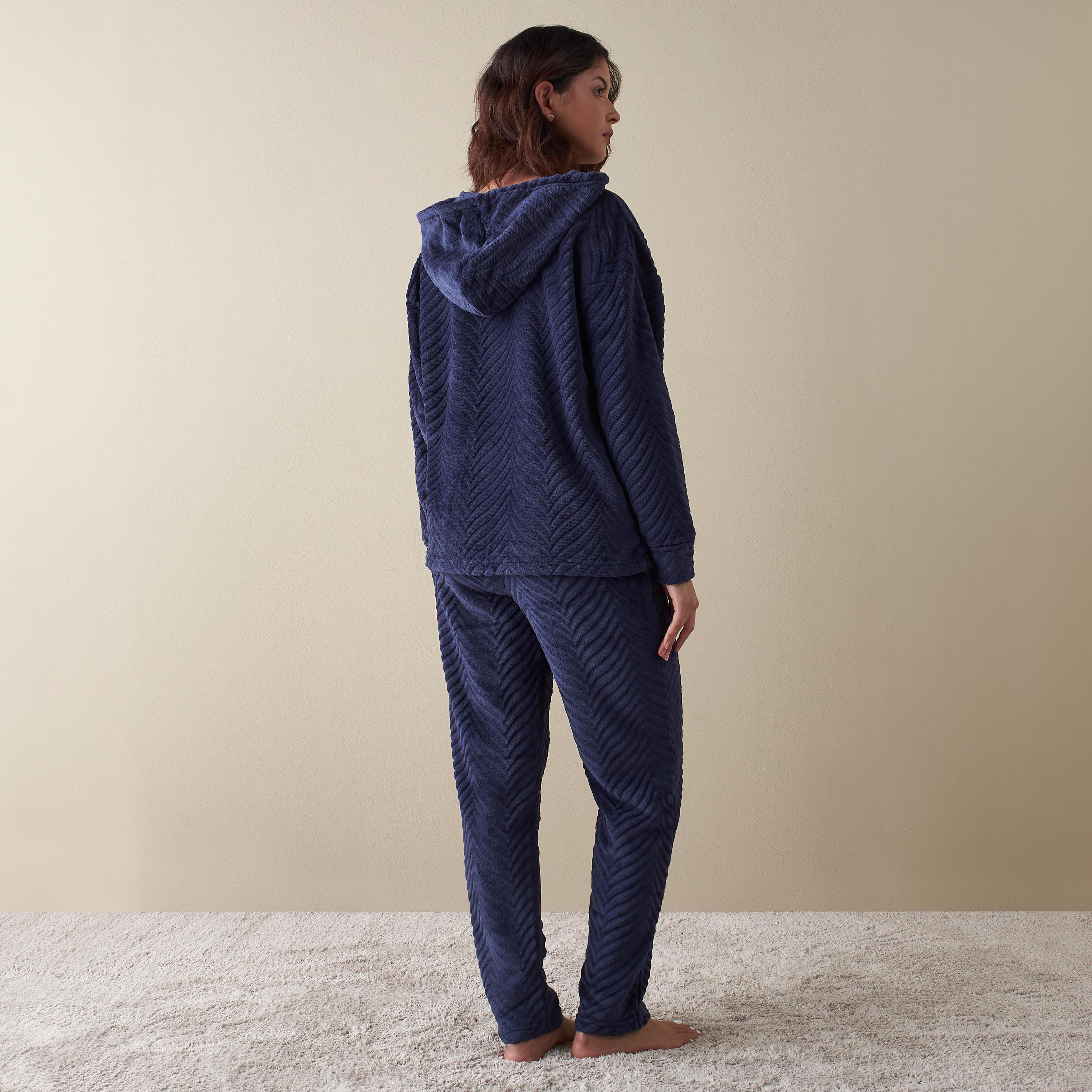 طقم بنطلون رياضي وهودي بارز الملمس بسحاب-women-clothing-nightwear-pyjamas-longsets-image-2