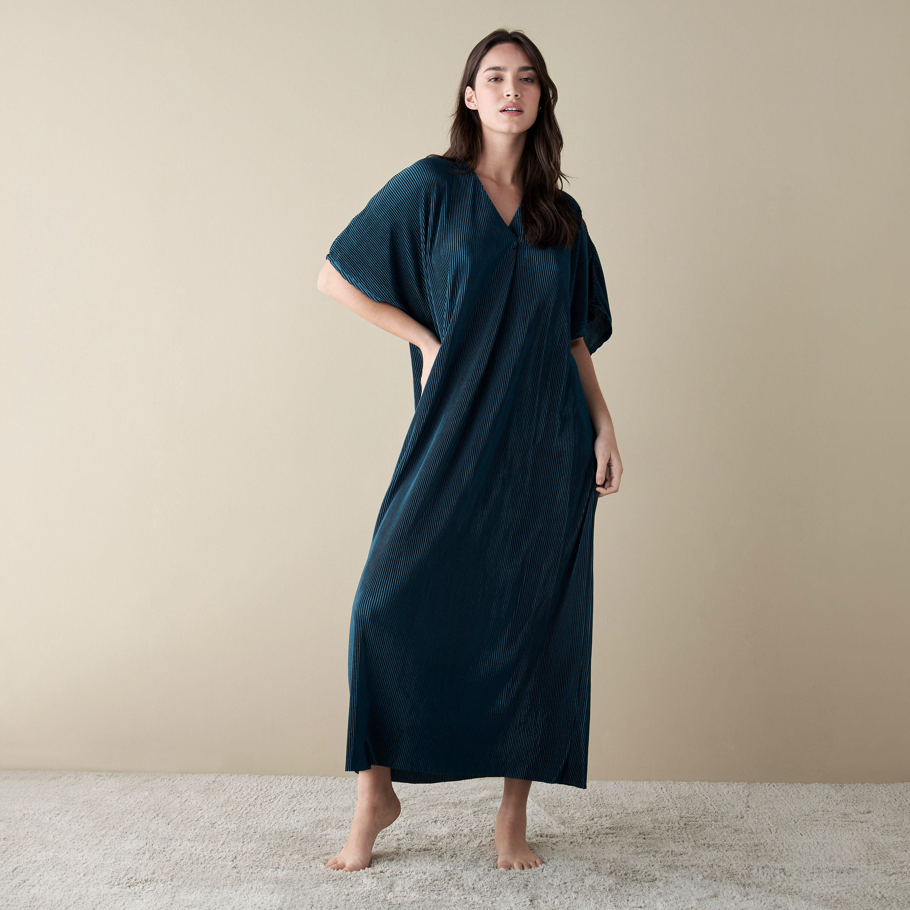 قميص نوم قفطان بارز الملمس بياقة V-women-clothing-nightwear-nighties-image-4