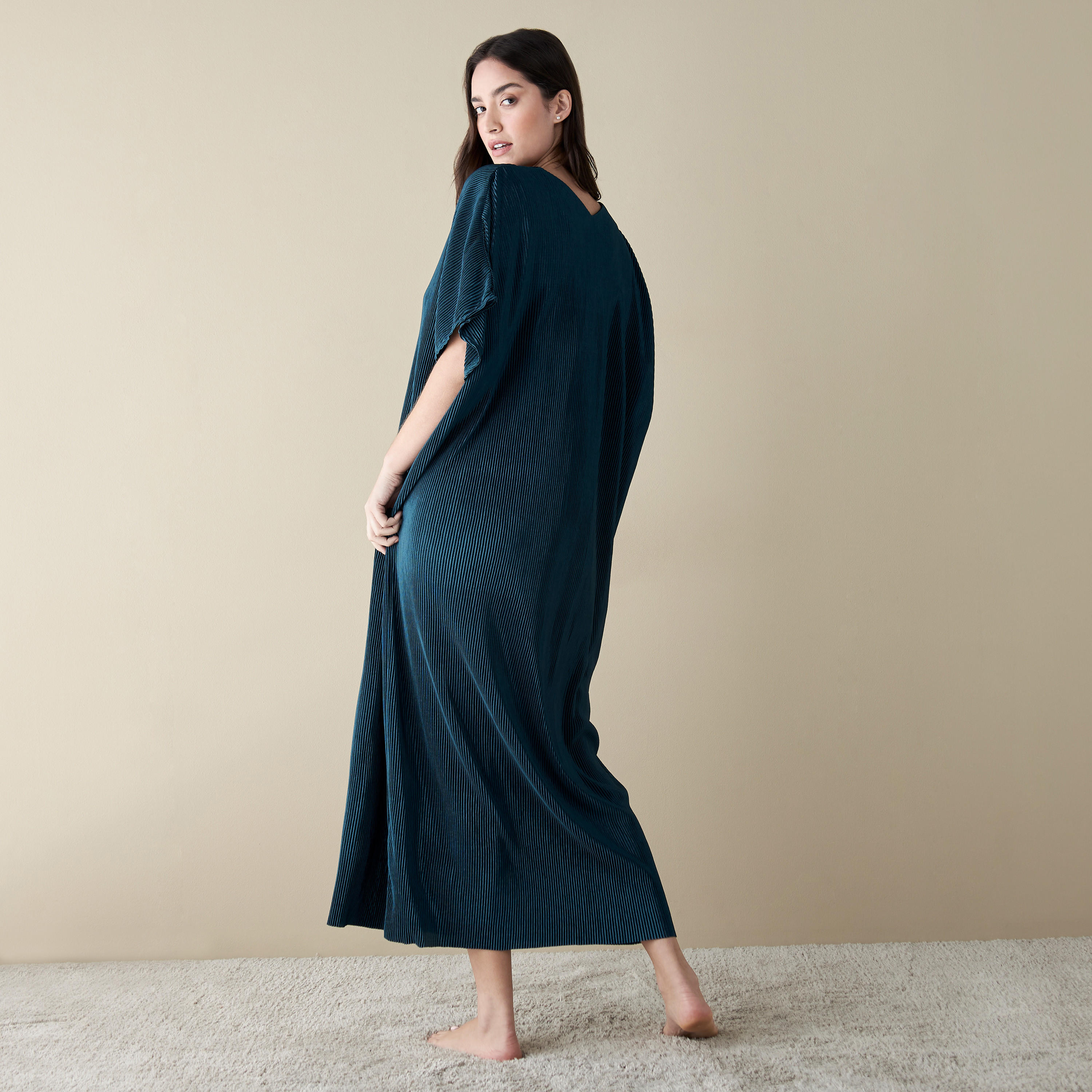 قميص نوم قفطان بارز الملمس بياقة V-women-clothing-nightwear-nighties-image-2