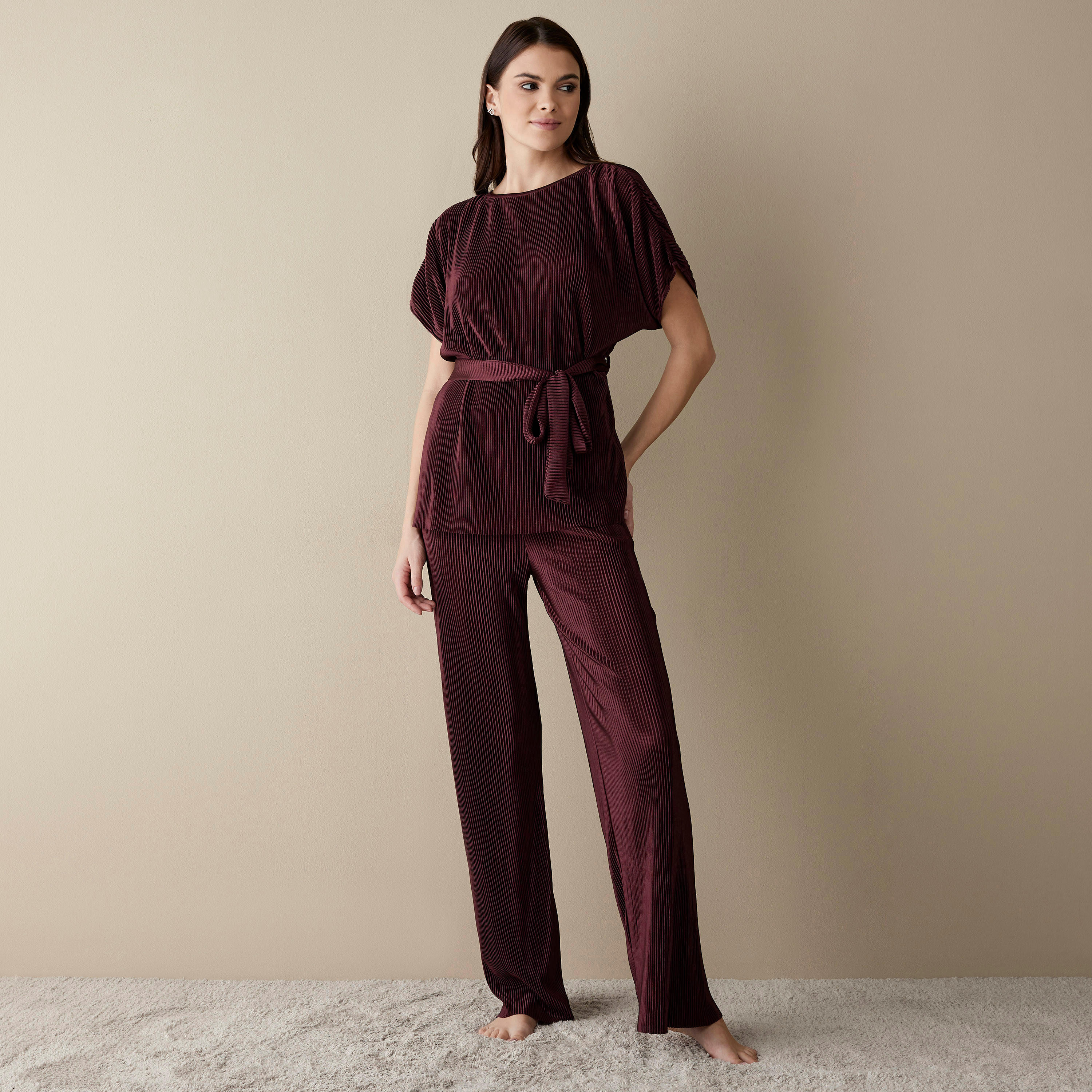 Textured Top with Belt and Pyjama-women-clothing-nightwear-pyjamas-longsets-image-1