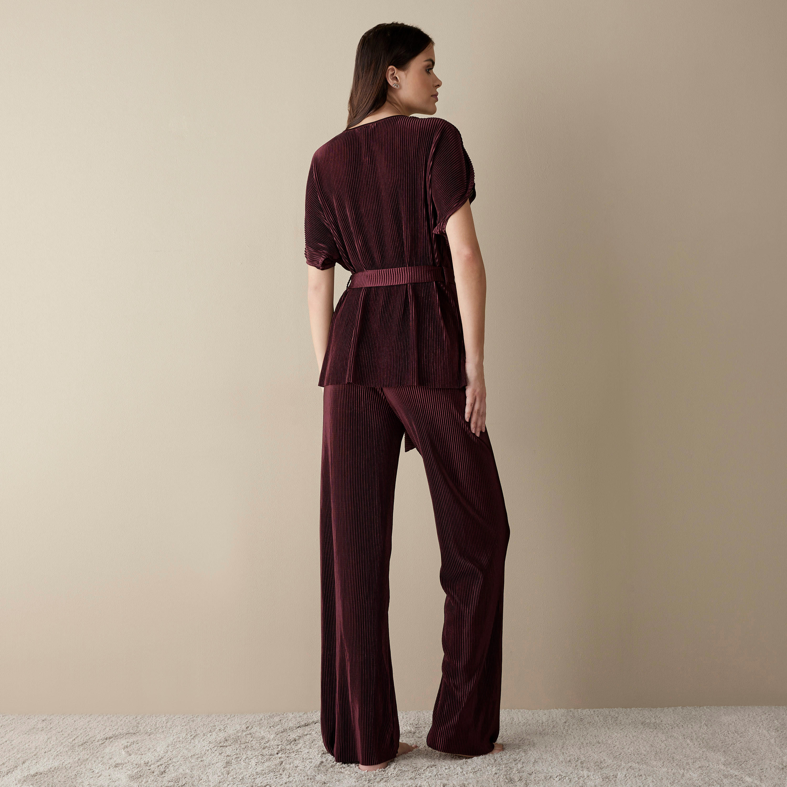 Textured Top with Belt and Pyjama-women-clothing-nightwear-pyjamas-longsets-image-2