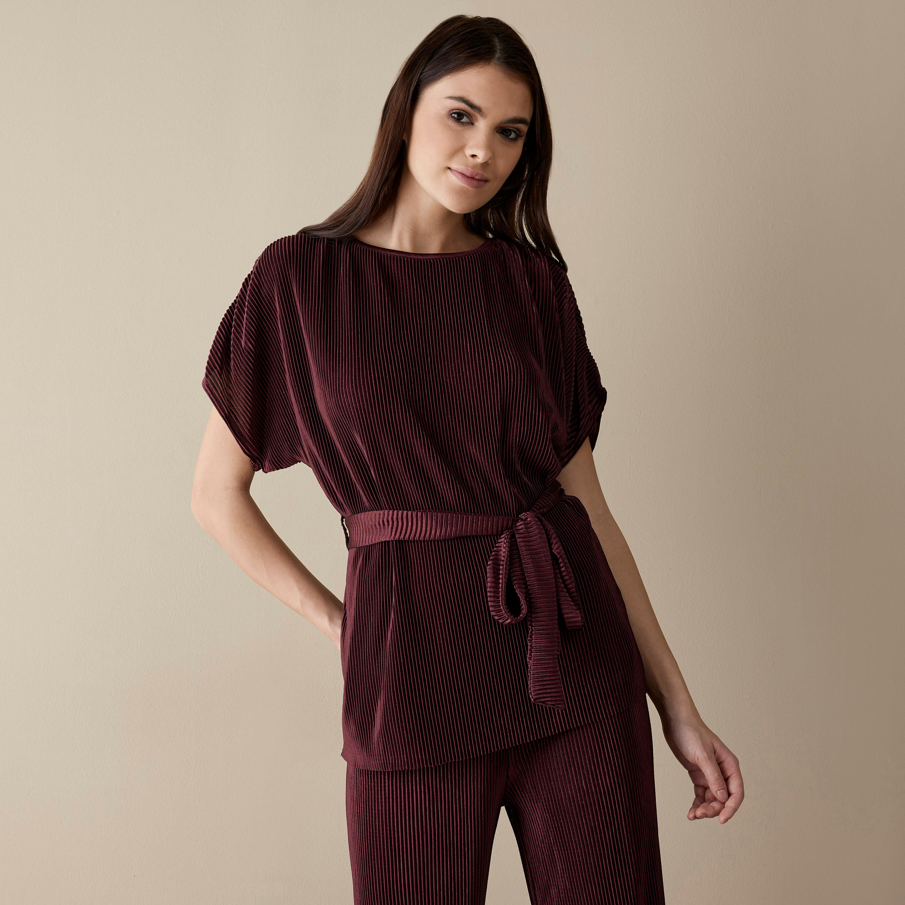Textured Top with Belt and Pyjama-women-clothing-nightwear-pyjamas-longsets-image-3
