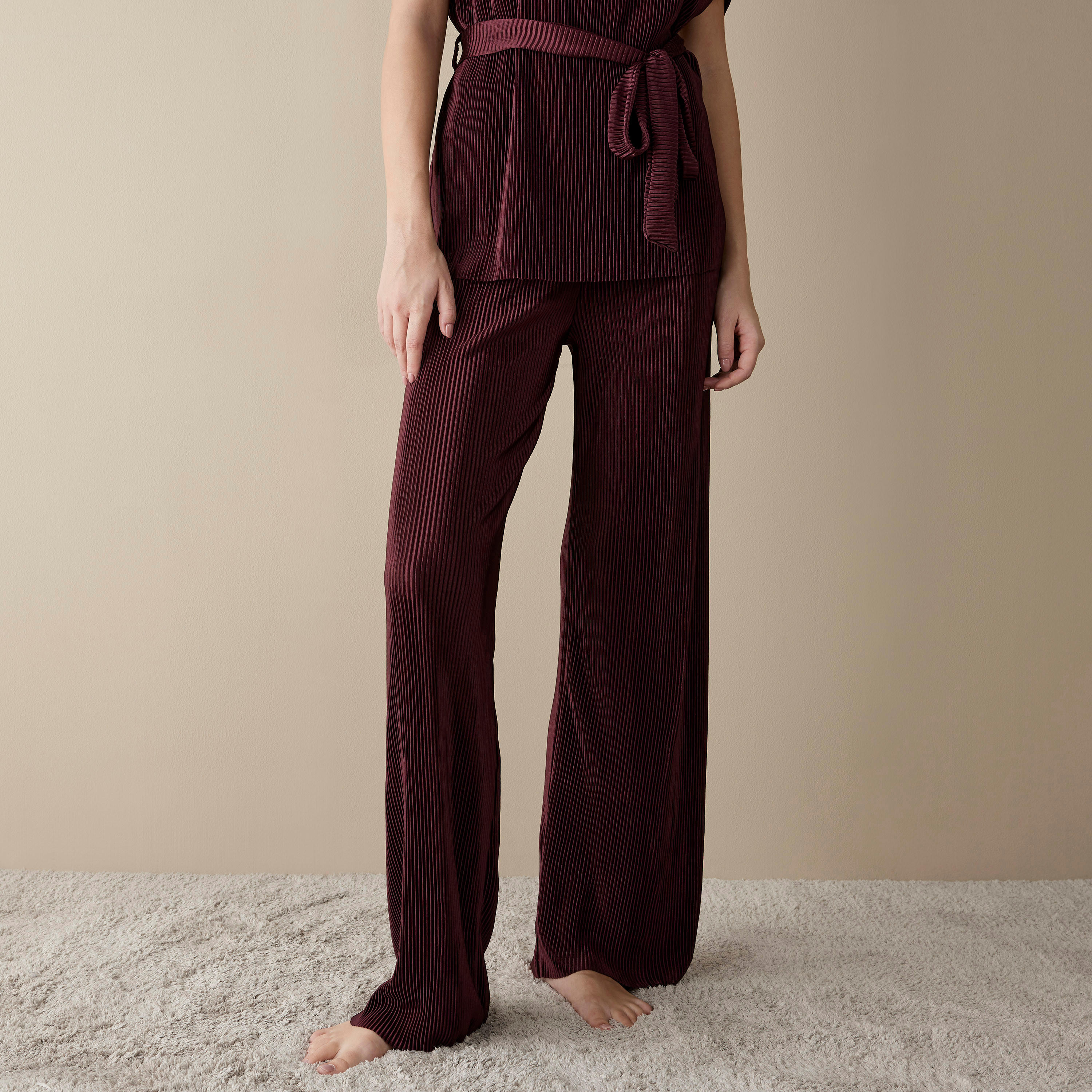 Textured Top with Belt and Pyjama-women-clothing-nightwear-pyjamas-longsets-image-4
