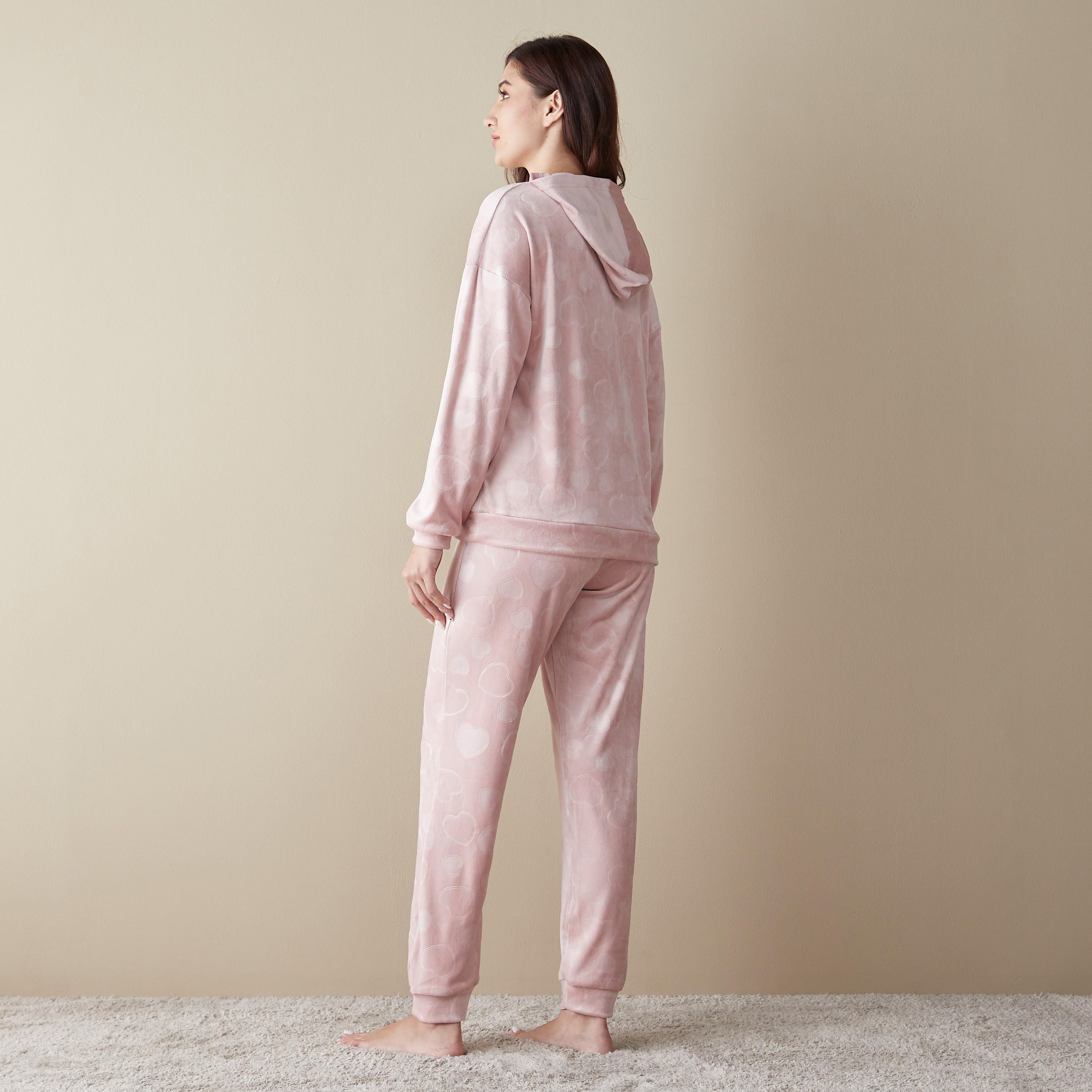 طقم بنطلون بيجاما وتيشيرت بارز الملمس بقبعة-women-clothing-nightwear-pyjamas-longsets-image-2