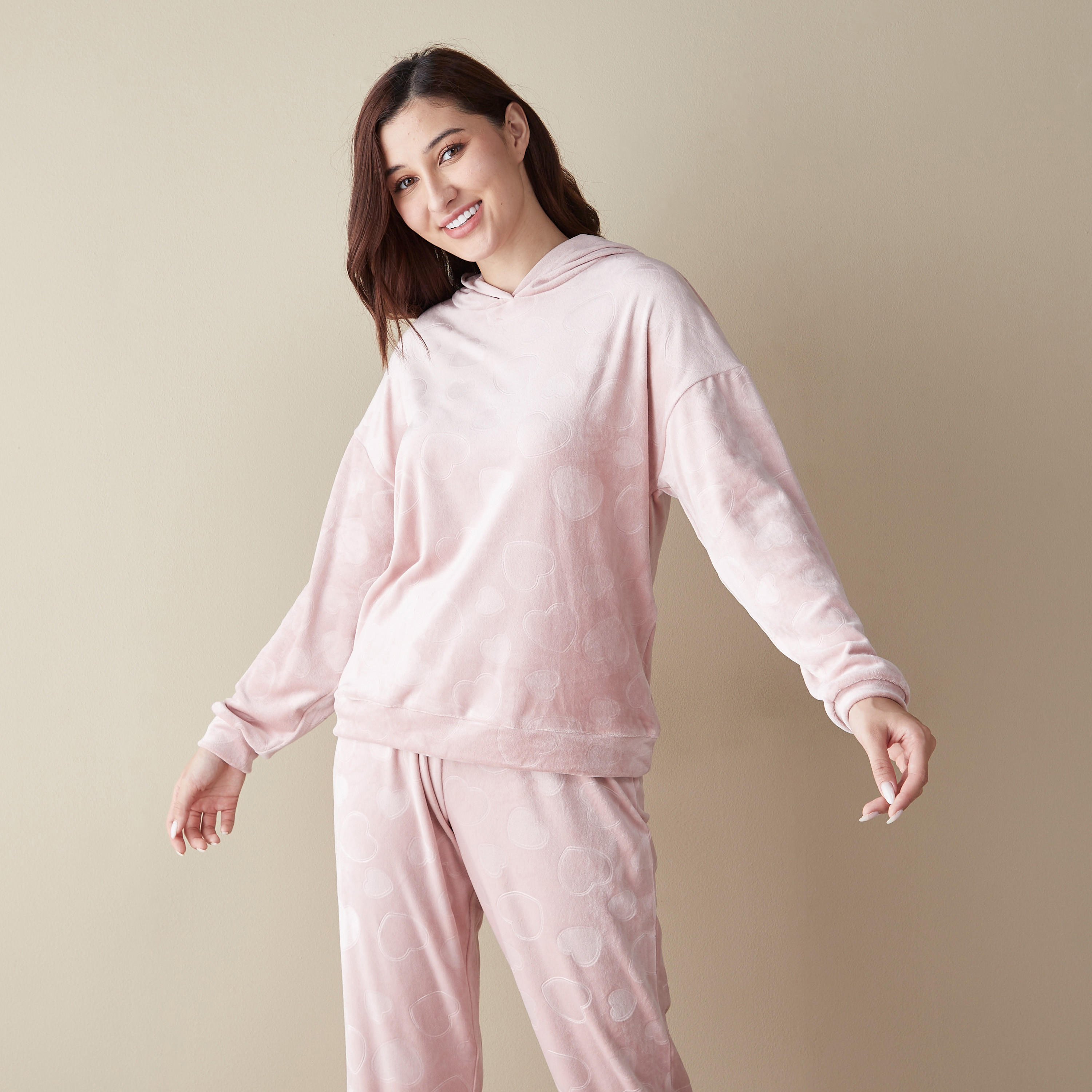 طقم بنطلون بيجاما وتيشيرت بارز الملمس بقبعة-women-clothing-nightwear-pyjamas-longsets-image-3
