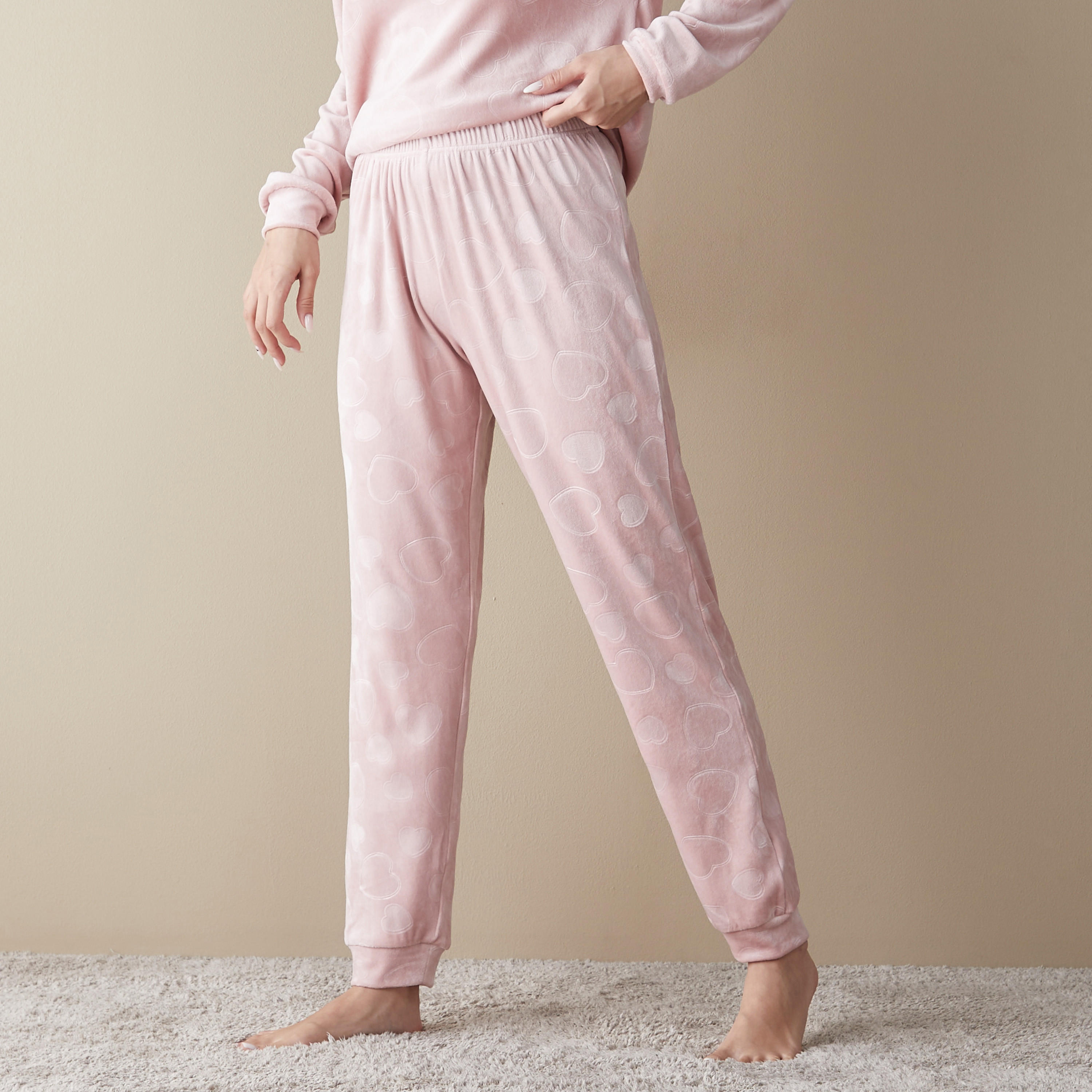 طقم بنطلون بيجاما وتيشيرت بارز الملمس بقبعة-women-clothing-nightwear-pyjamas-longsets-image-4