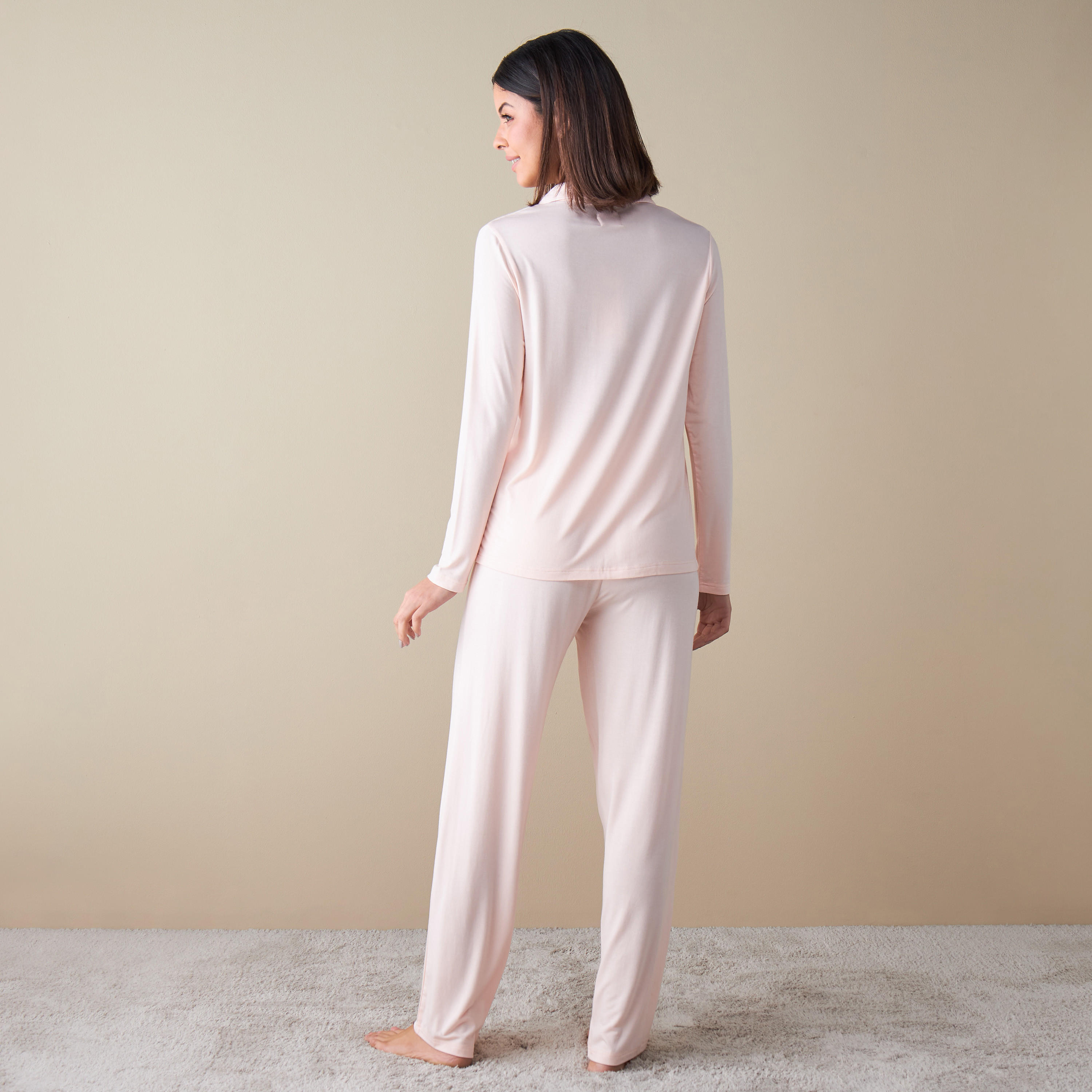 طقم بنطلون بيجاما وقميص سادة بأكمام طويلة-women-clothing-nightwear-pyjamas-longsets-image-4