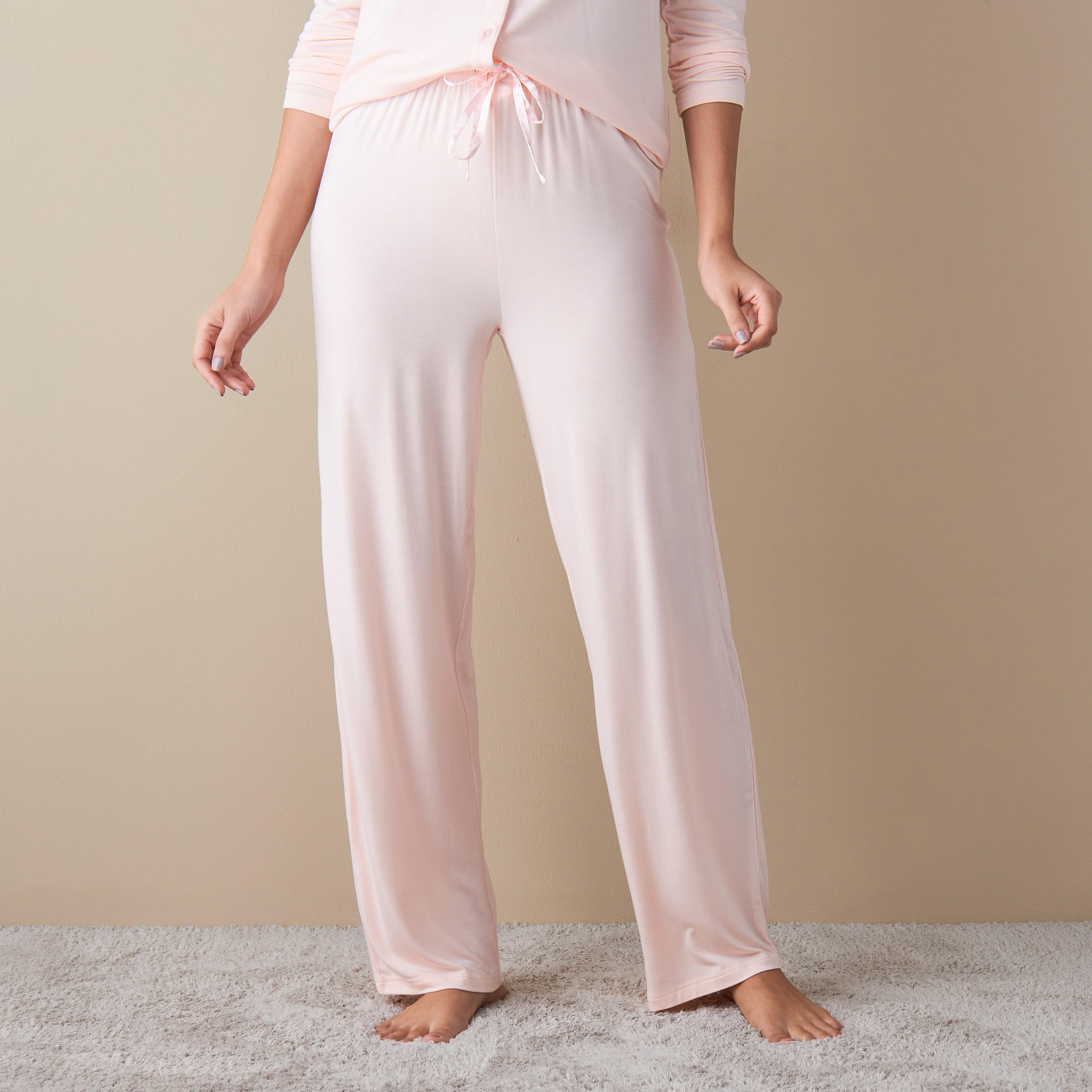 طقم بنطلون بيجاما وقميص سادة بأكمام طويلة-women-clothing-nightwear-pyjamas-longsets-image-2