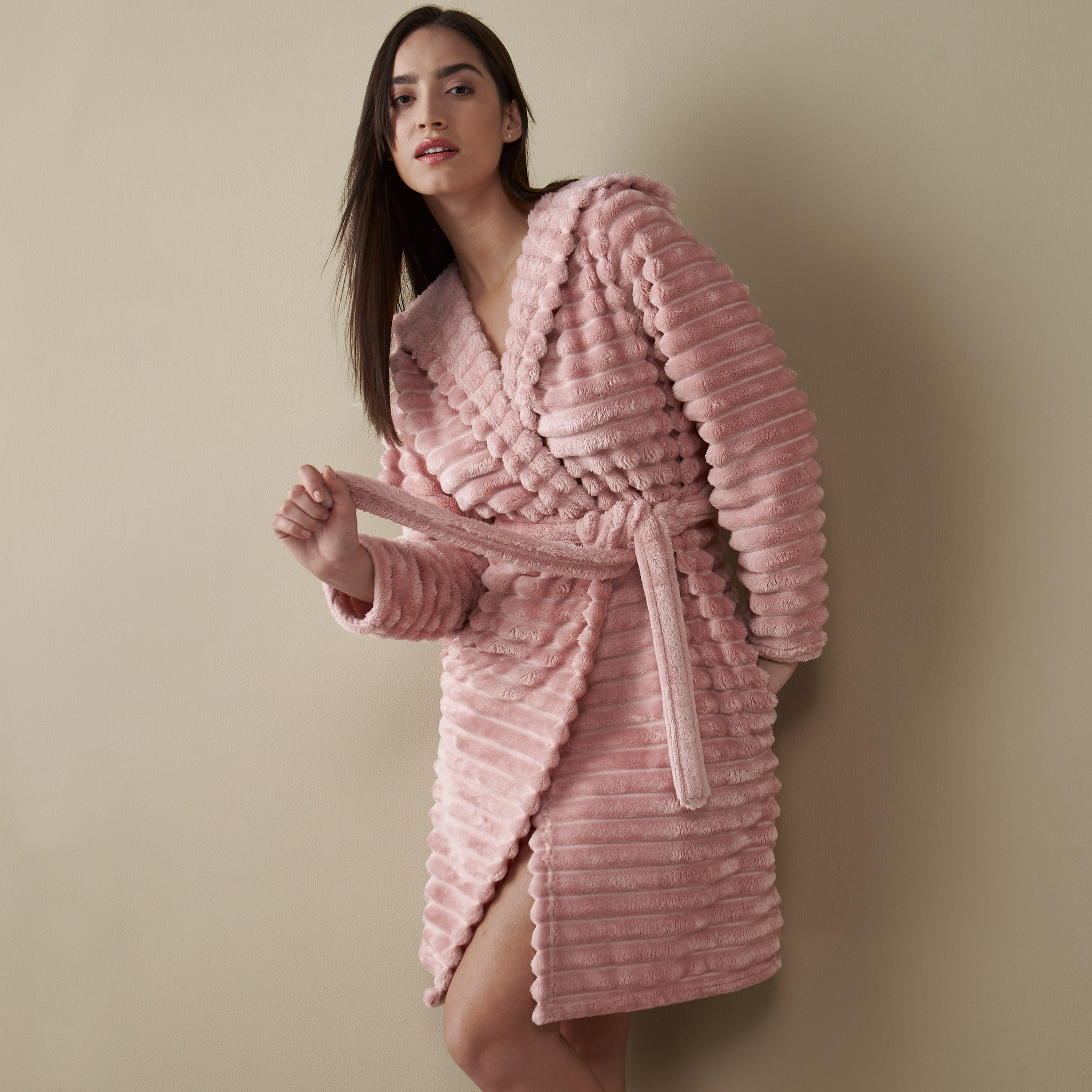 Textured Night Robe with Tie-Ups and Hood-women-clothing-nightwear-robes-image-1