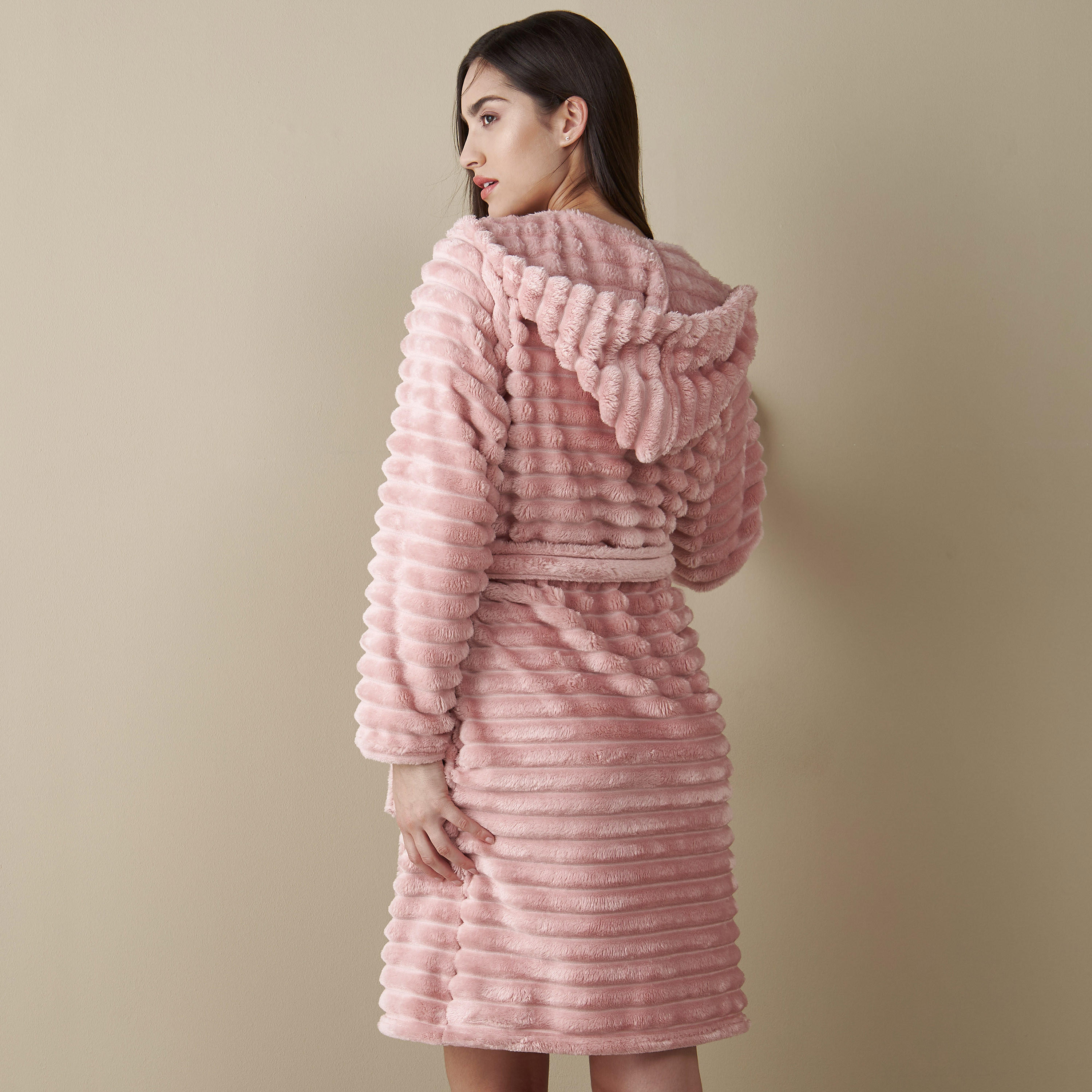 Textured Night Robe with Tie-Ups and Hood-women-clothing-nightwear-robes-image-2