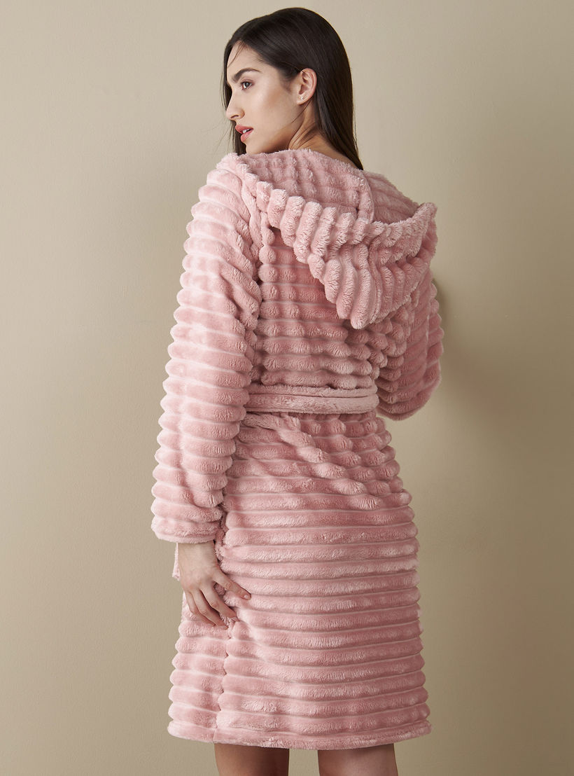 Textured Night Robe with Tie-Ups and Hood-women-clothing-nightwear-robes-image-2