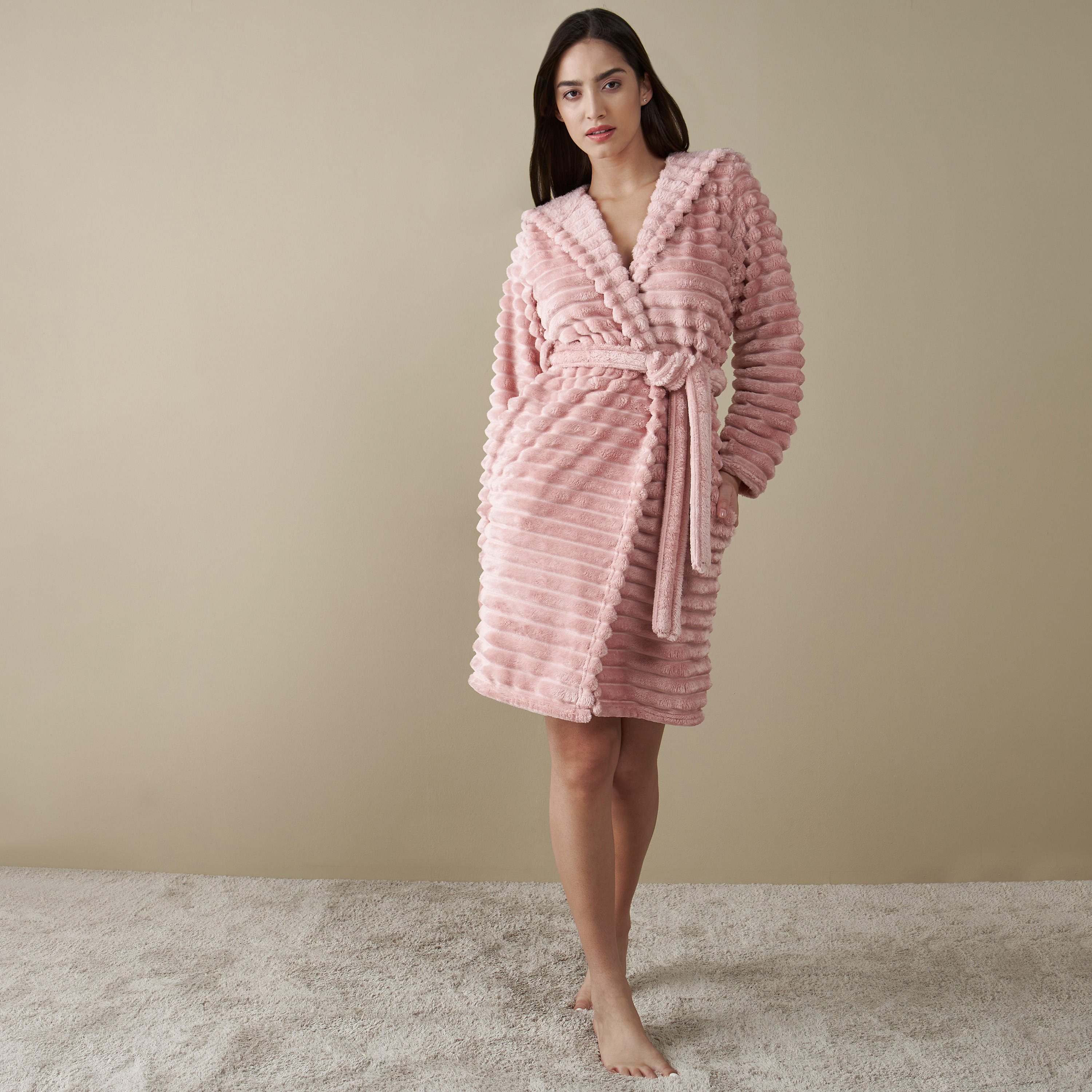 Textured Night Robe with Tie-Ups and Hood-women-clothing-nightwear-robes-image-3