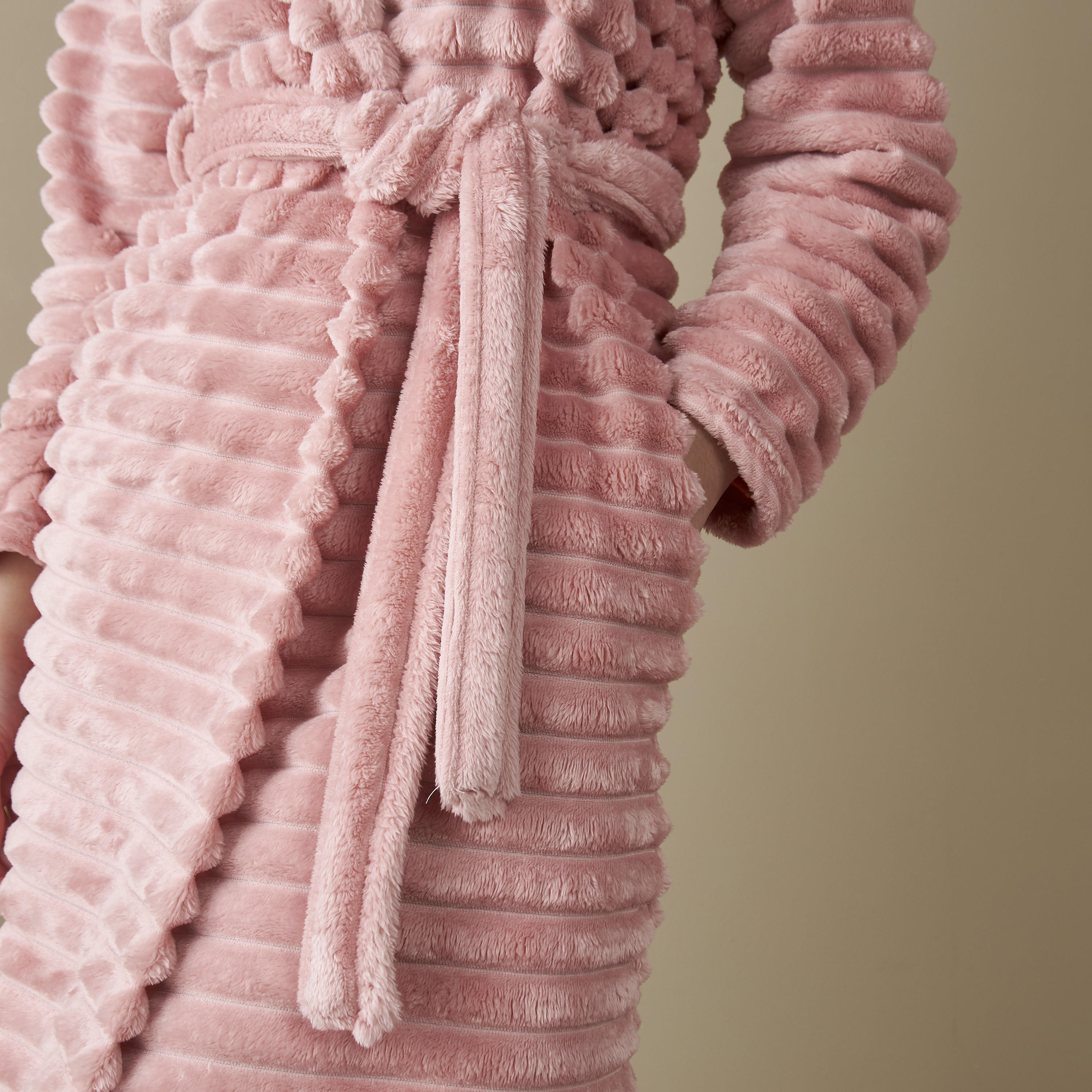 Textured Night Robe with Tie-Ups and Hood-women-clothing-nightwear-robes-image-4