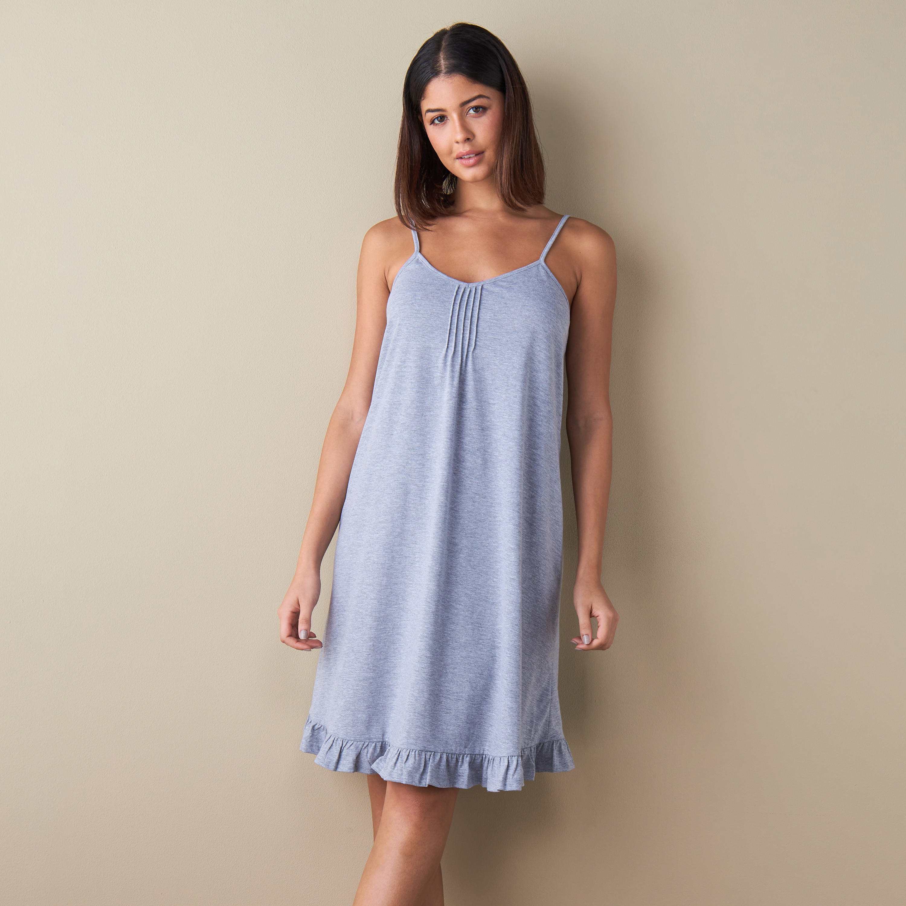 Set of 2 - Pintuck Detail Slip Dress with Ruffled Hem-women-clothing-nightwear-nighties-image-2