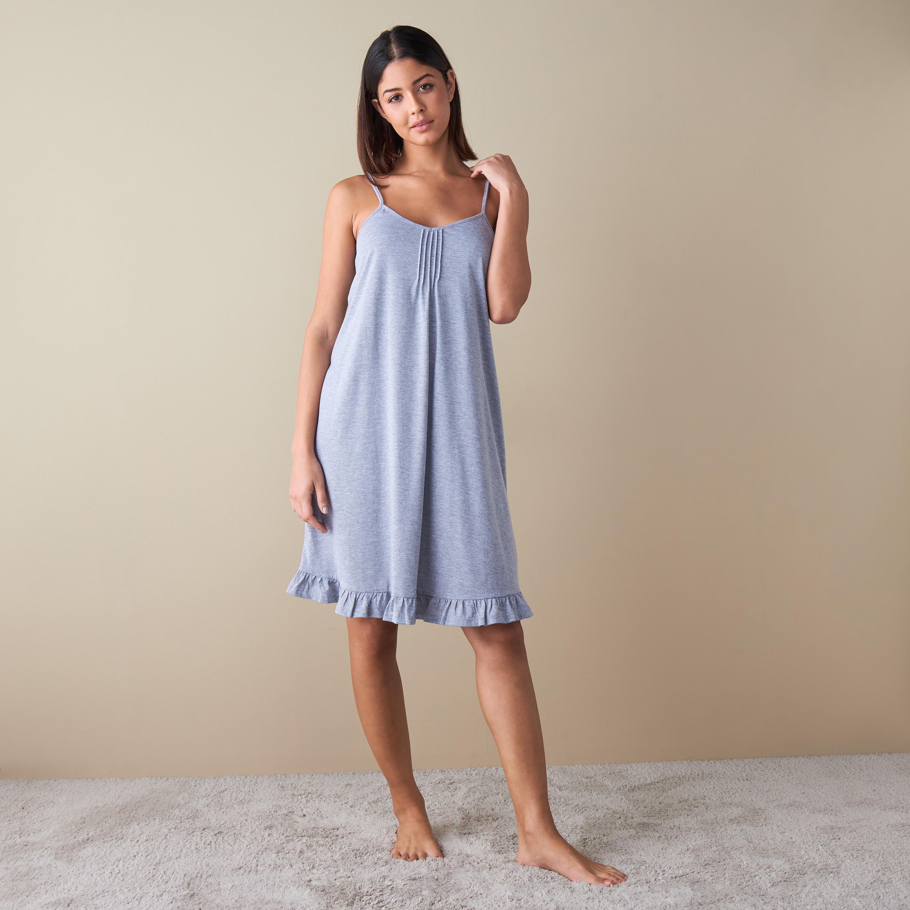 Set of 2 - Pintuck Detail Slip Dress with Ruffled Hem-women-clothing-nightwear-nighties-image-8