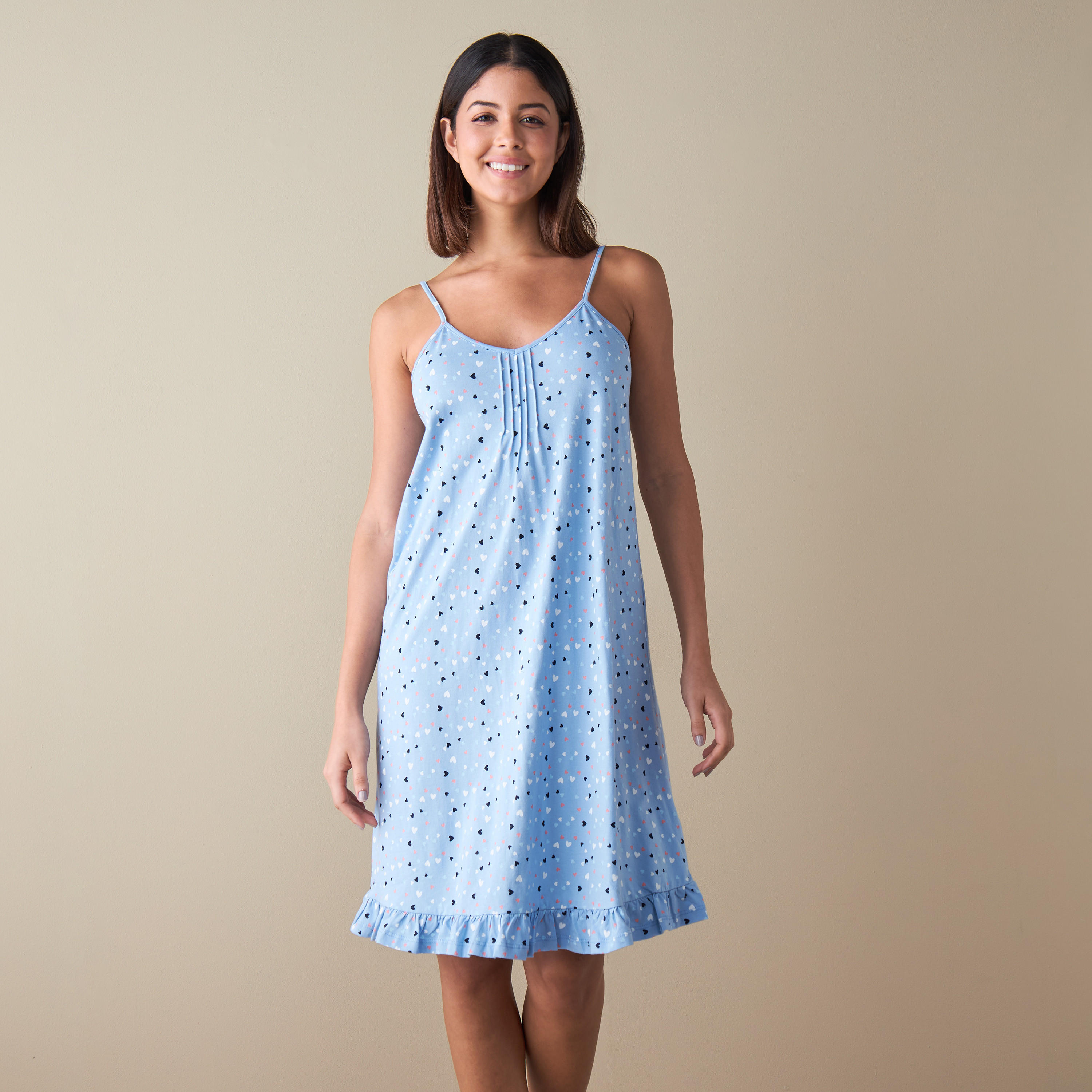 فستان سهل الارتداء بتفاصيل كشكش وغرز -  طقم من قطعتين-women-clothing-nightwear-nighties-image-2