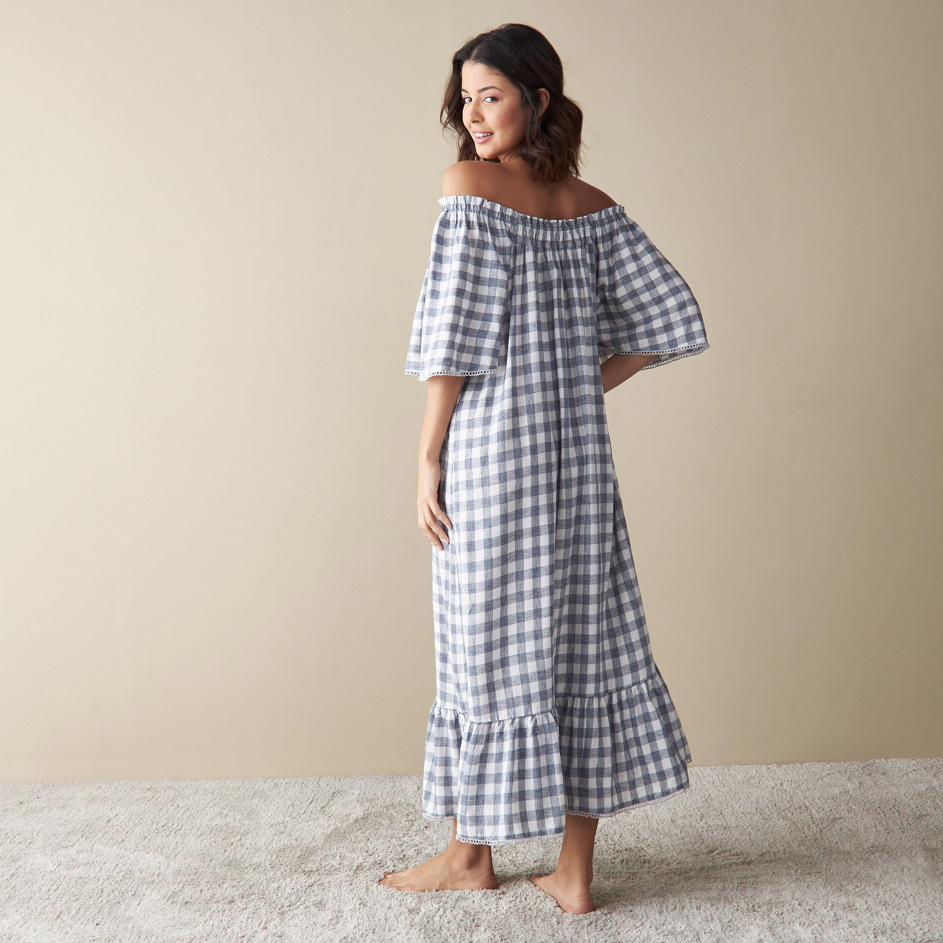 All-Over Checked Off Shoulder Night Gown-women-clothing-nightwear-nighties-image-3