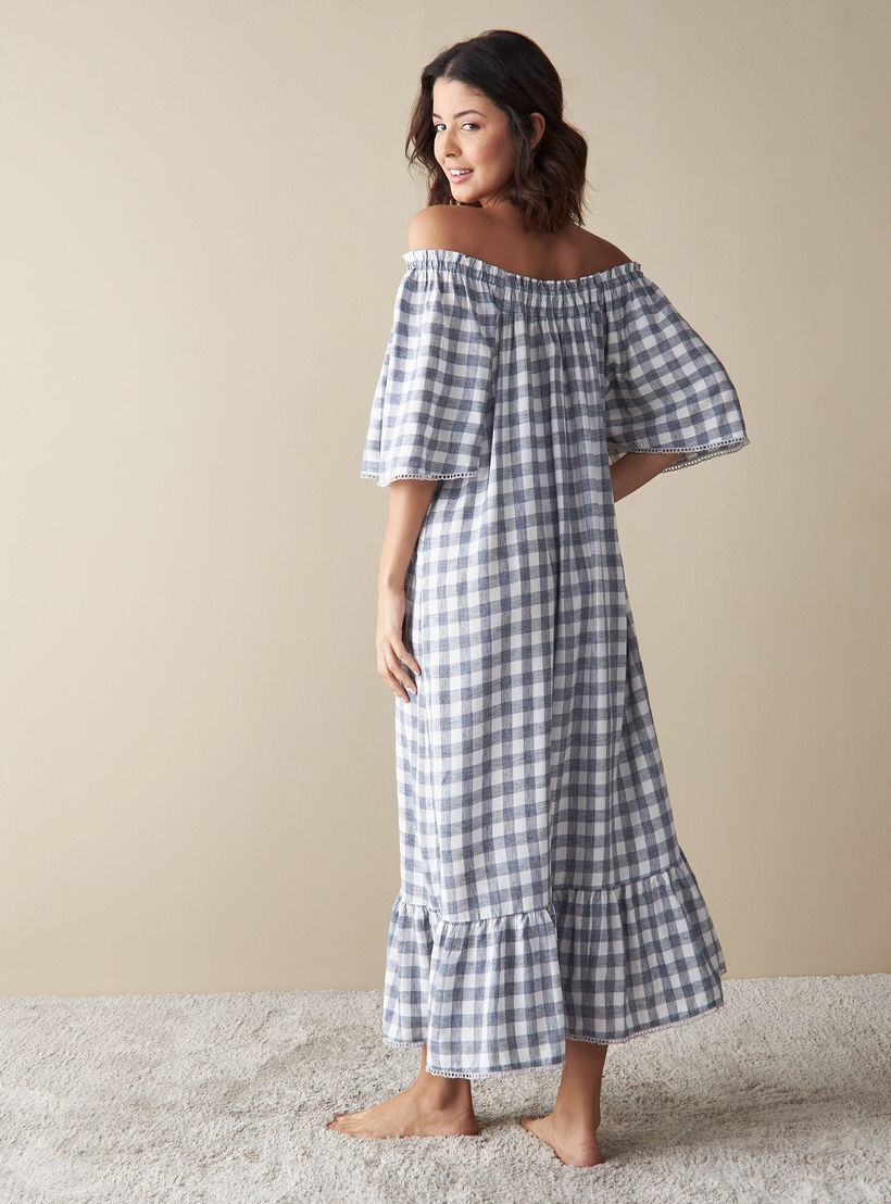 All-Over Checked Off Shoulder Night Gown-women-clothing-nightwear-nighties-image-3