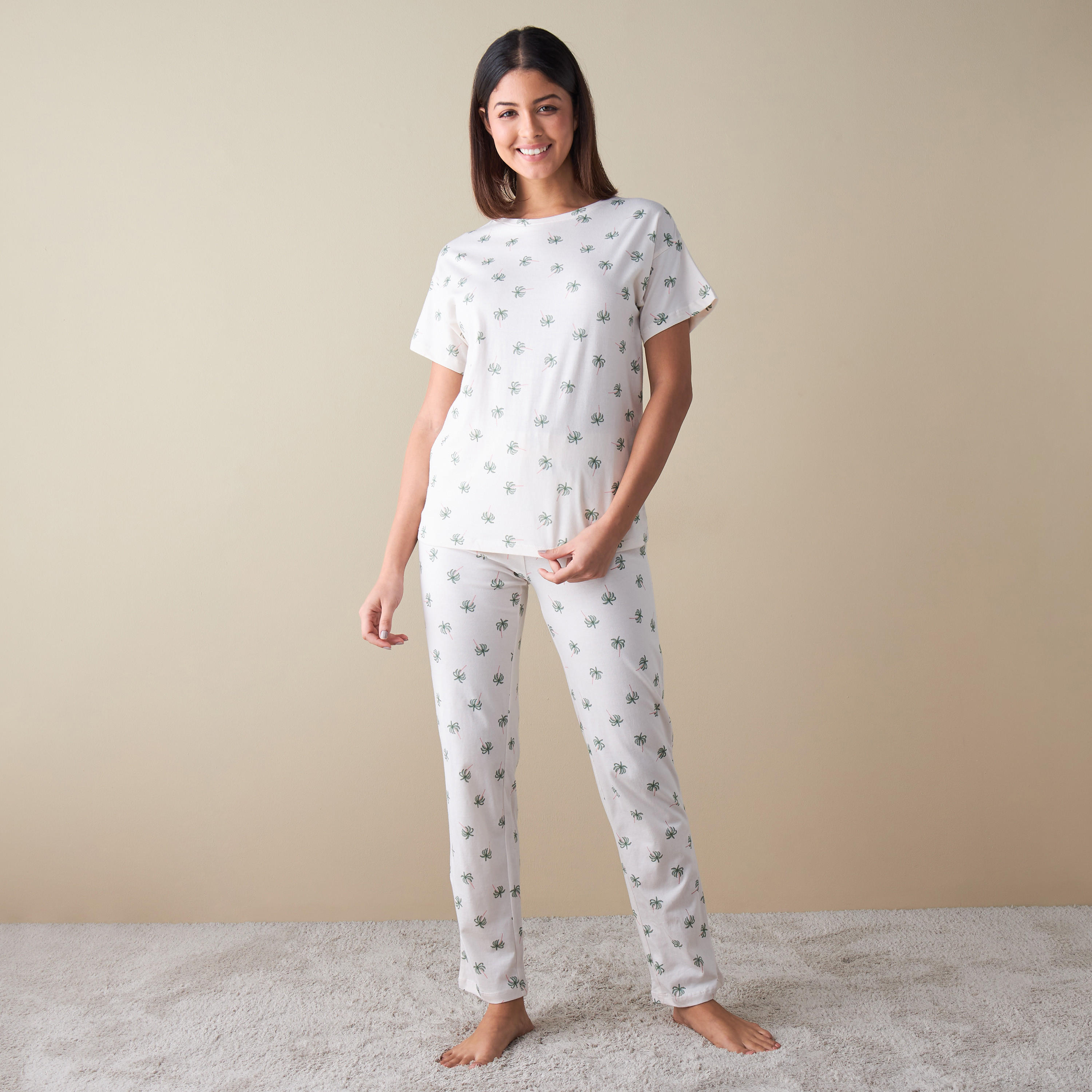 All-Over Print T-shirt and Pyjama Set-women-clothing-nightwear-pyjamas-longsets-image-1