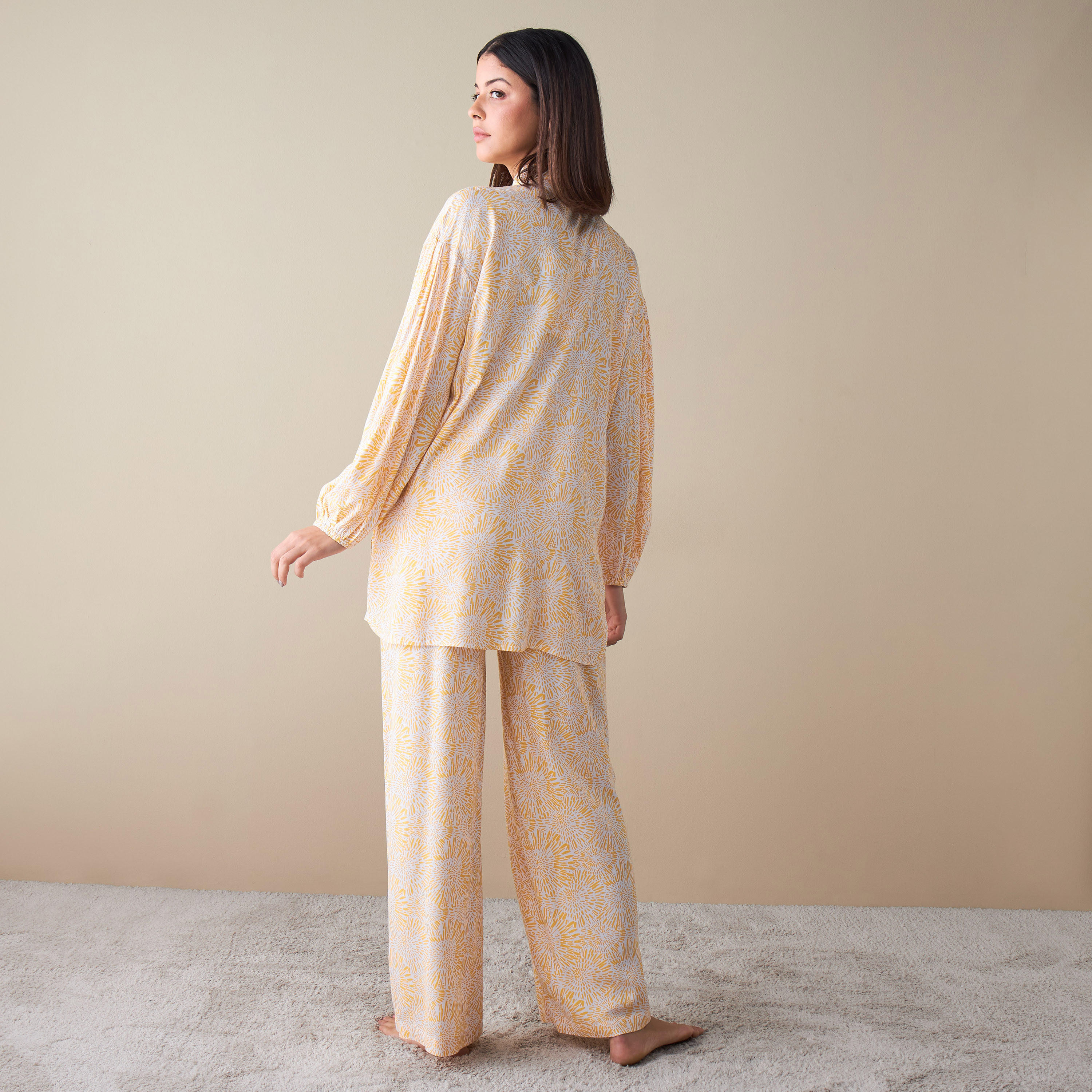 طقم بنطلون بيجاما وقميص بطبعات أزهار-women-clothing-nightwear-pyjamas-longsets-image-2