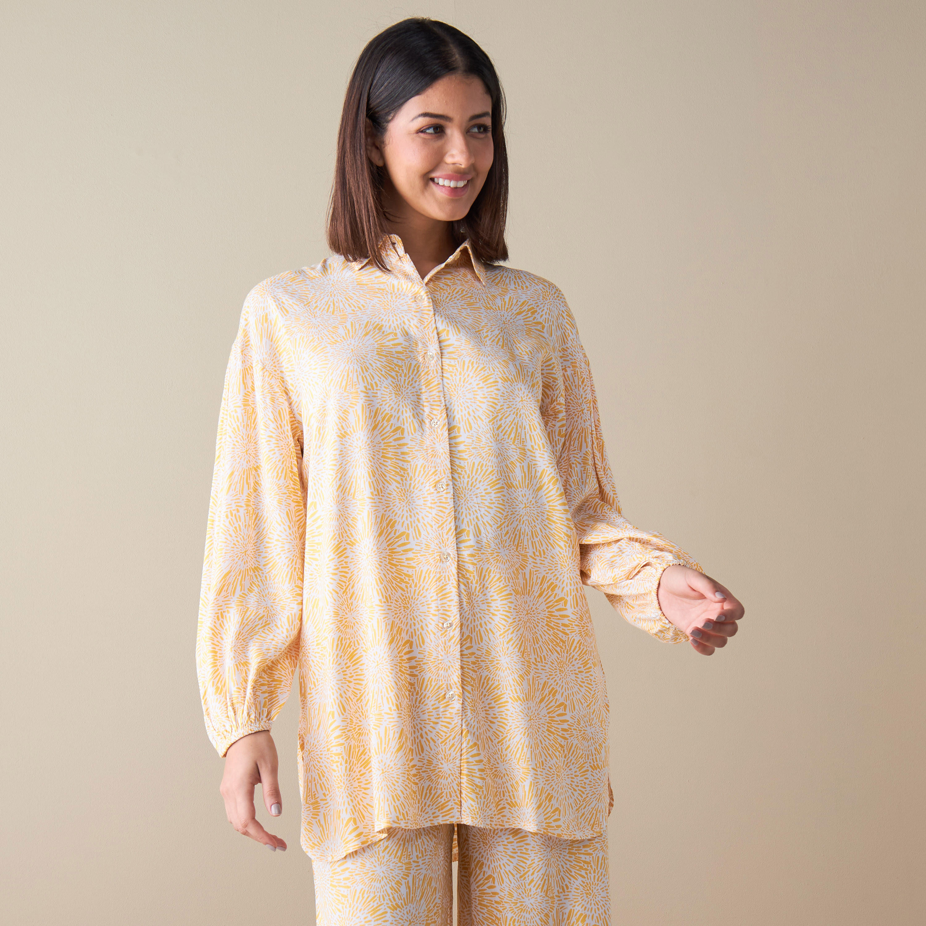 طقم بنطلون بيجاما وقميص بطبعات أزهار-women-clothing-nightwear-pyjamas-longsets-image-3