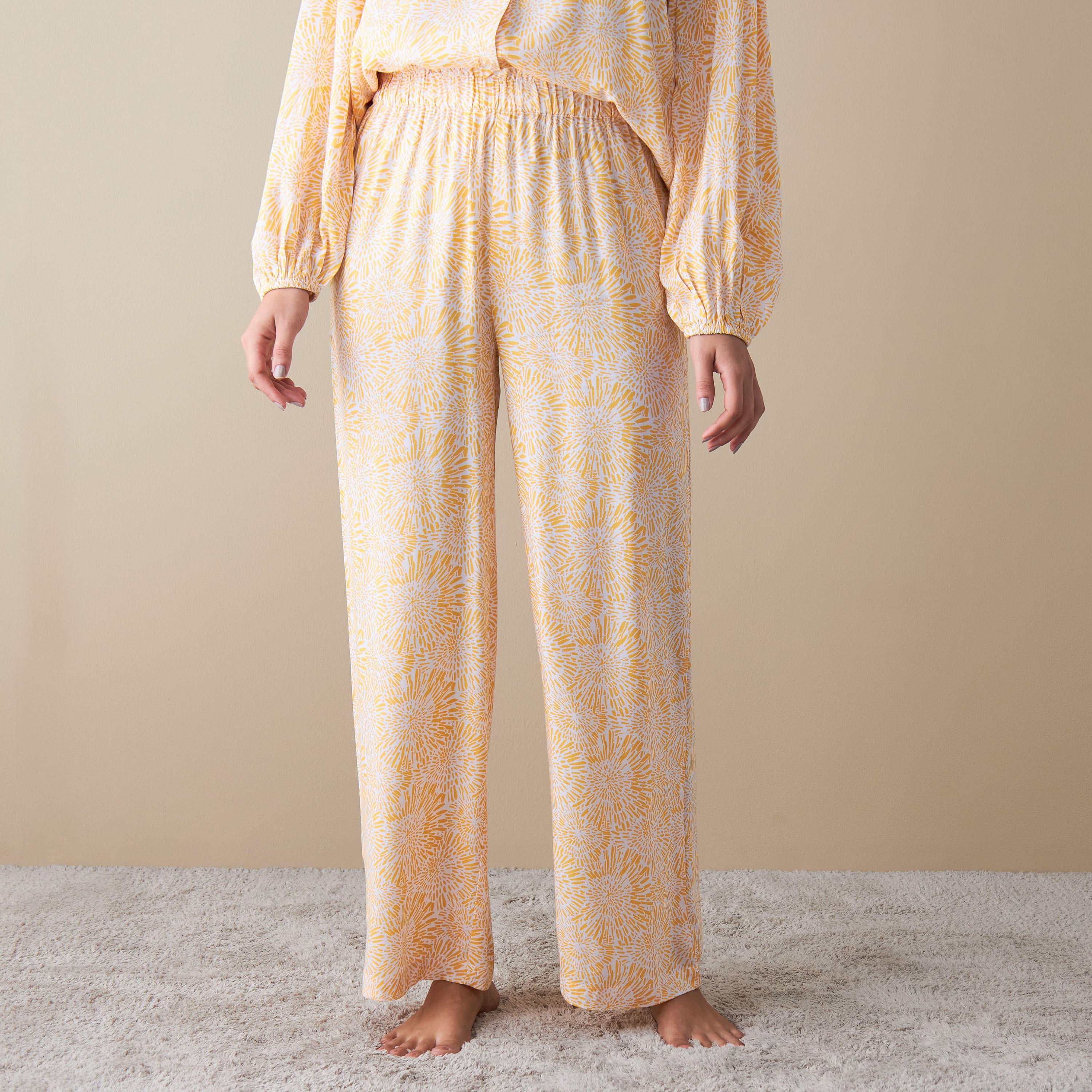طقم بنطلون بيجاما وقميص بطبعات أزهار-women-clothing-nightwear-pyjamas-longsets-image-4