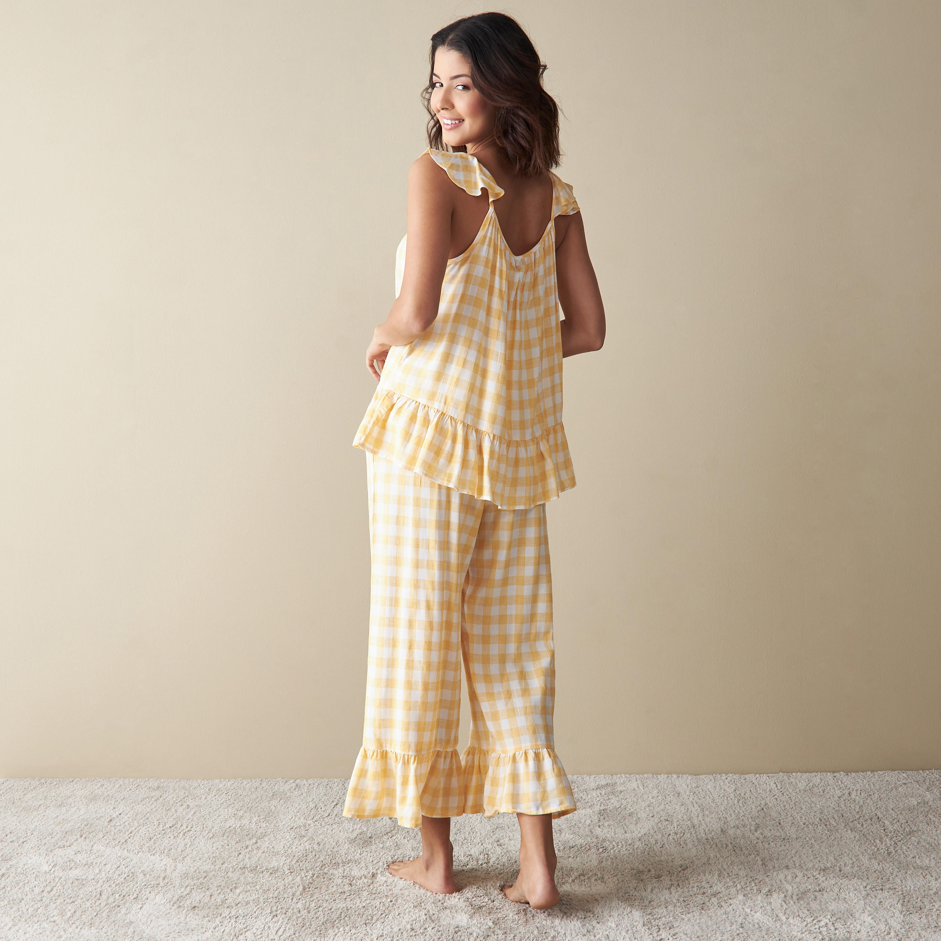 طقم بنطلون بيجاما وبلوزة كاروهات دون أكمام-women-clothing-nightwear-pyjamas-longsets-image-3